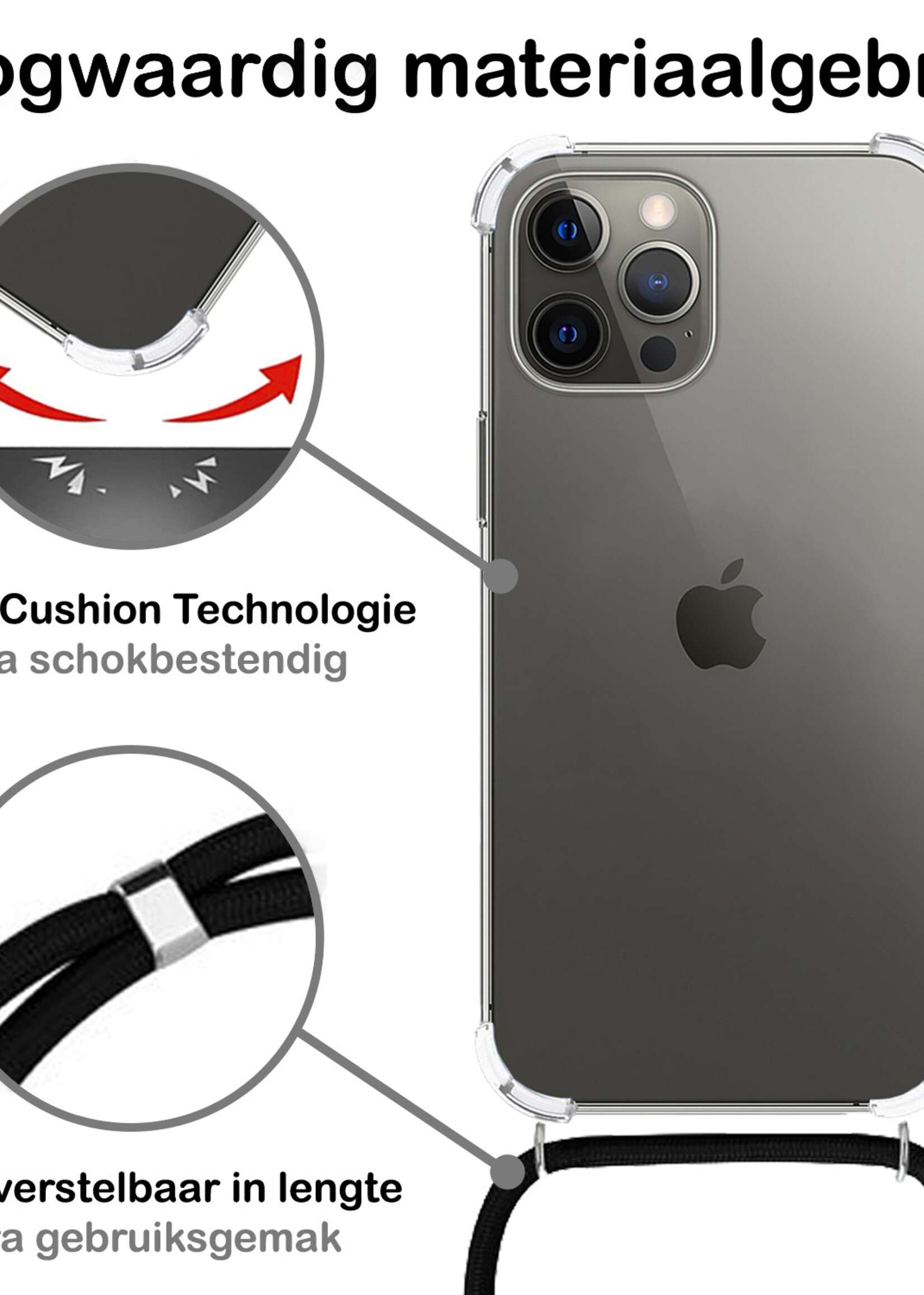 BTH Hoes voor iPhone 11 Pro Max Hoesje Siliconen Met Koord Shock Proof Case Hoes - Hoes voor iPhone 11 Pro Max Hoesje Koord Cover - Transparant