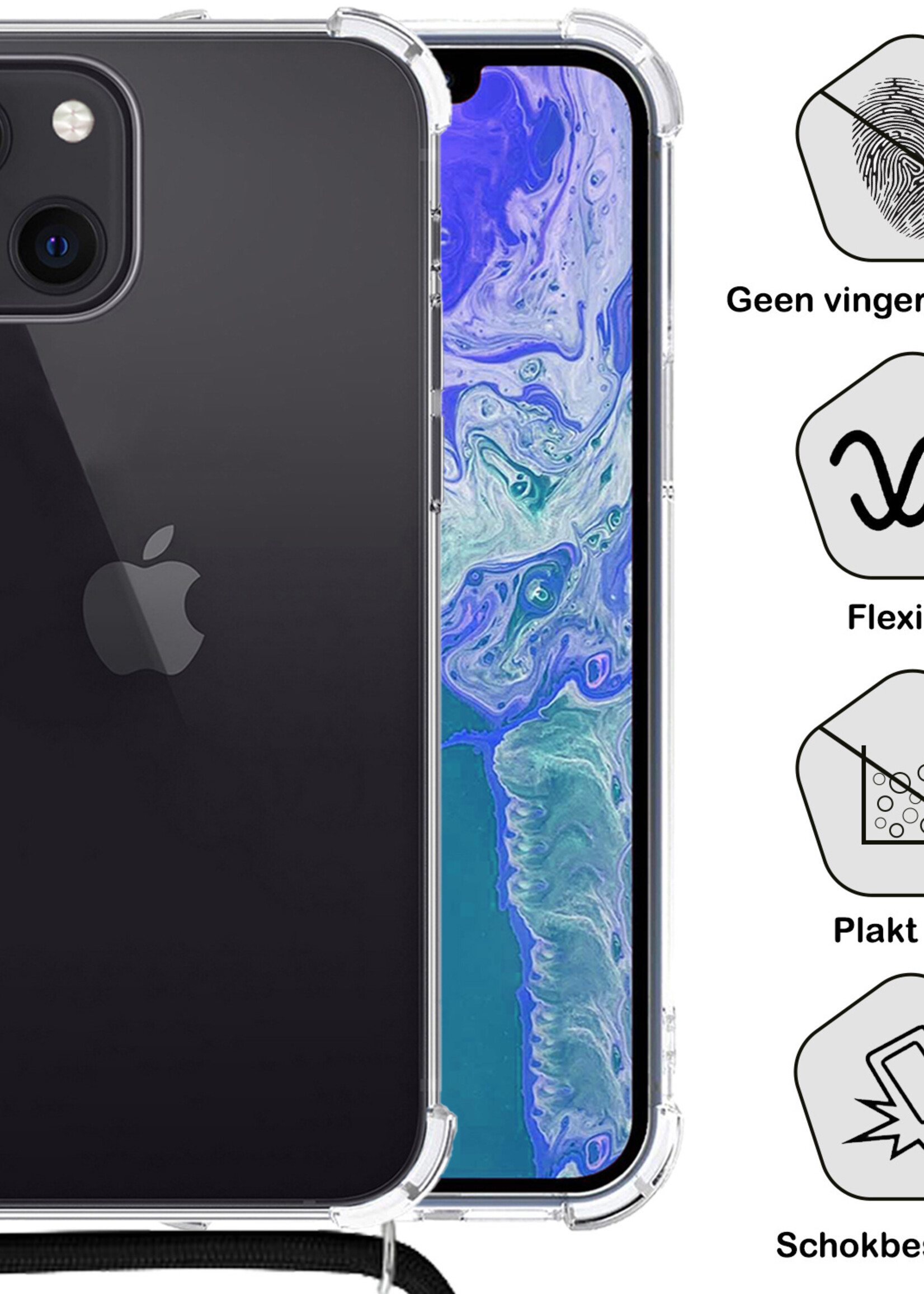BTH Hoes voor iPhone 13 Hoesje Siliconen Met Koord Shock Proof Case Hoes Transparant - Hoes voor iPhone 13 Hoesje Koord Cover - Transparant