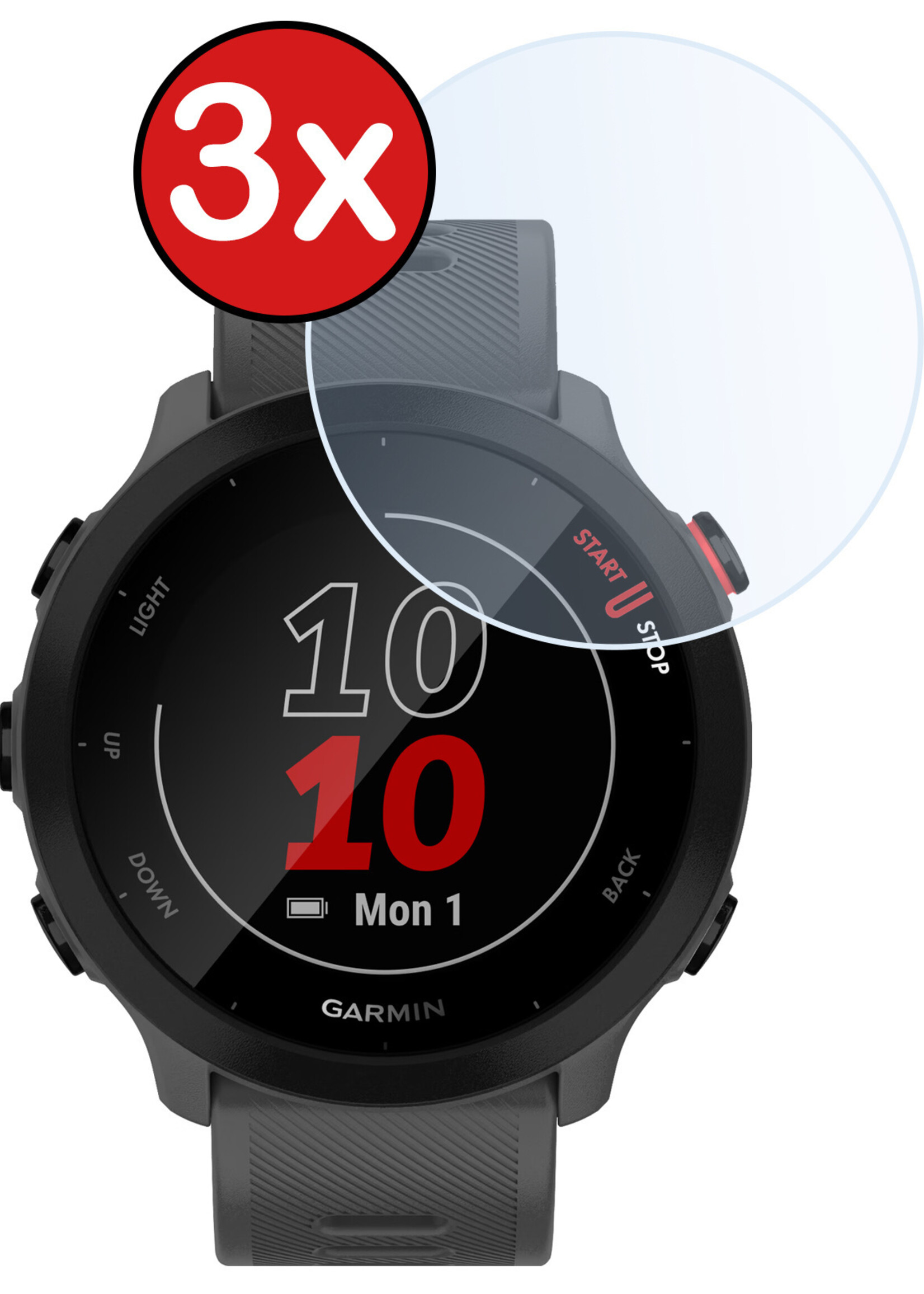BTH Screenprotector Geschikt voor Garmin Forerunner 55 Screenprotector Glas Gehard Screen Cover - Screen Protector Geschikt voor Garmin Forerunner 55 Screenprotector Tempered Glass - 3 PACK