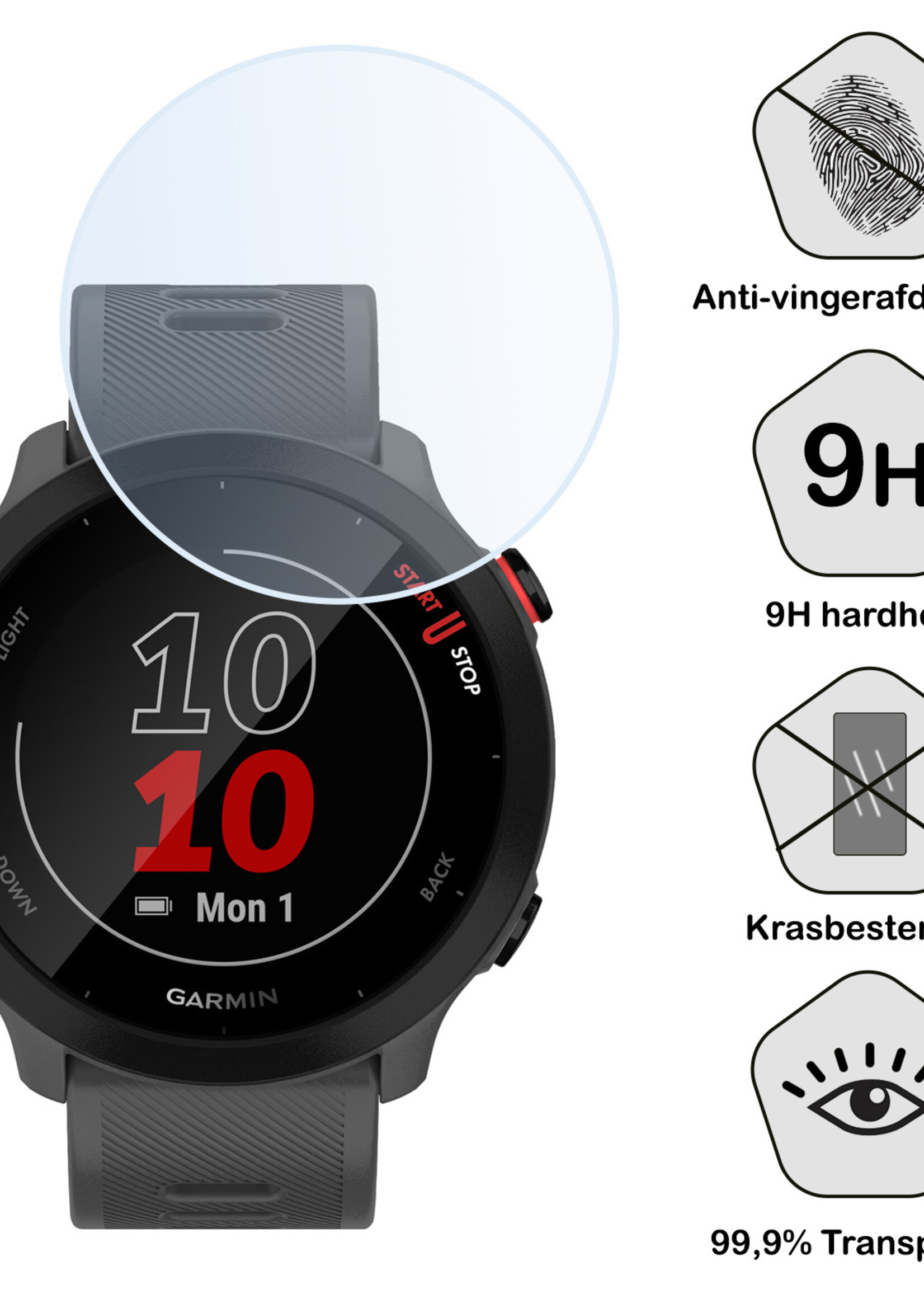 BTH Screenprotector Geschikt voor Garmin Forerunner 55 Screenprotector Glas Gehard Screen Cover - Screen Protector Geschikt voor Garmin Forerunner 55 Screenprotector Tempered Glass - 3 PACK