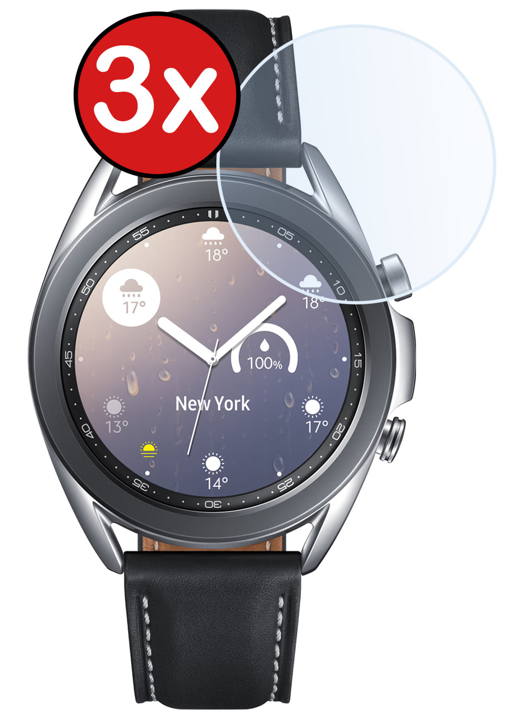 BTH Screenprotector Geschikt voor Samsung Galaxy Watch 3 41 mm Screenprotector Glas Gehard Screen Cover - Screen Protector Geschikt voor Samsung Watch 3 (41 mm) Screenprotector Tempered Glass - 3 PACK