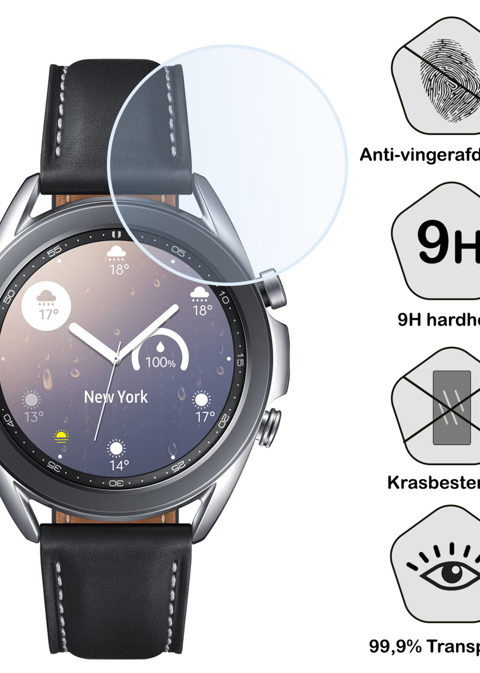 BTH Screenprotector Geschikt voor Samsung Galaxy Watch 3 41 mm Screenprotector Glas Gehard Screen Cover - Screen Protector Geschikt voor Samsung Watch 3 (41 mm) Screenprotector Tempered Glass - 3 PACK