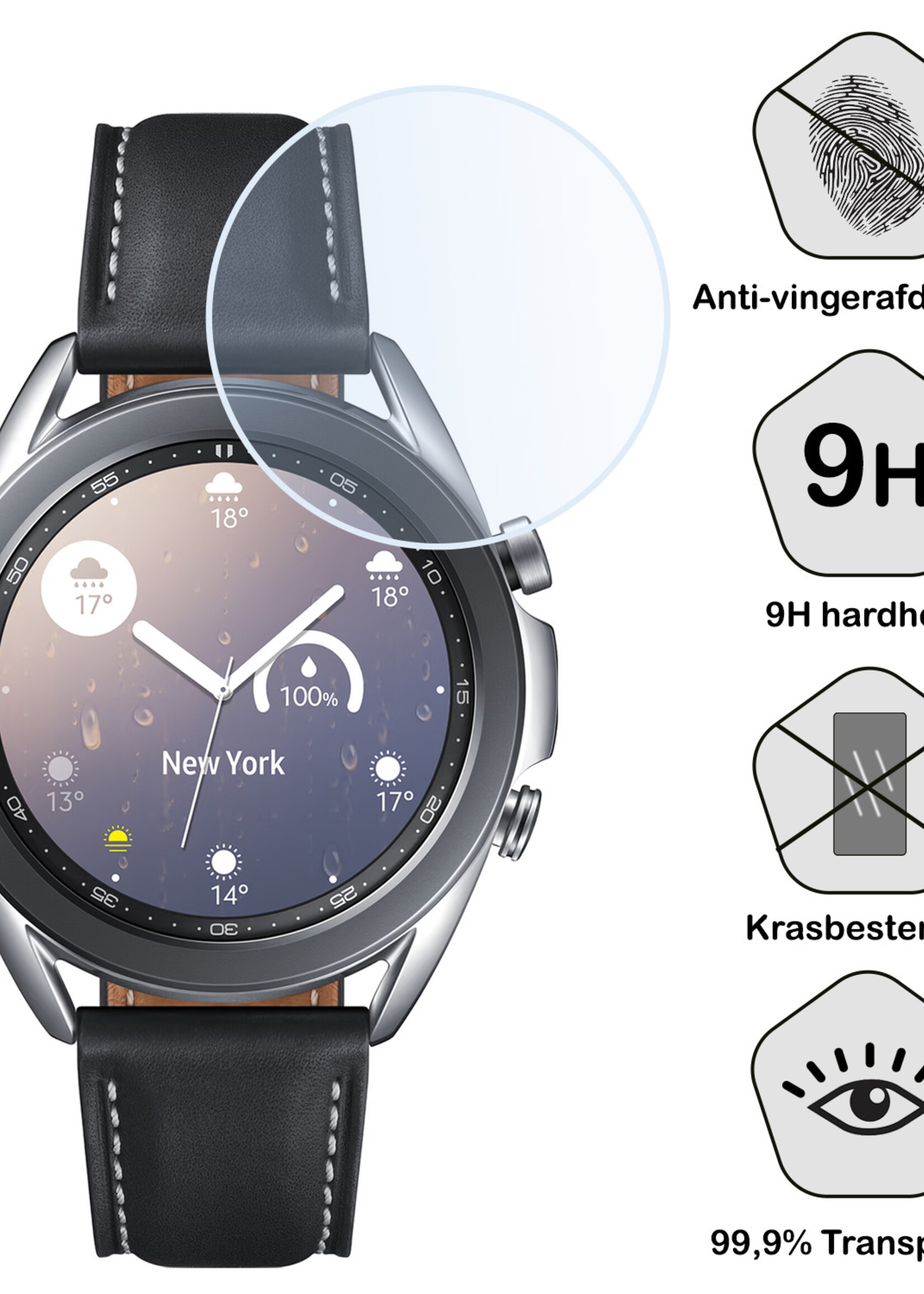 BTH Screenprotector Geschikt voor Samsung Galaxy Watch 3 45 mm Screenprotector Glas Gehard Screen Cover - Screen Protector Geschikt voor Samsung Watch 3 (45 mm) Screenprotector Tempered Glass - 3 PACK