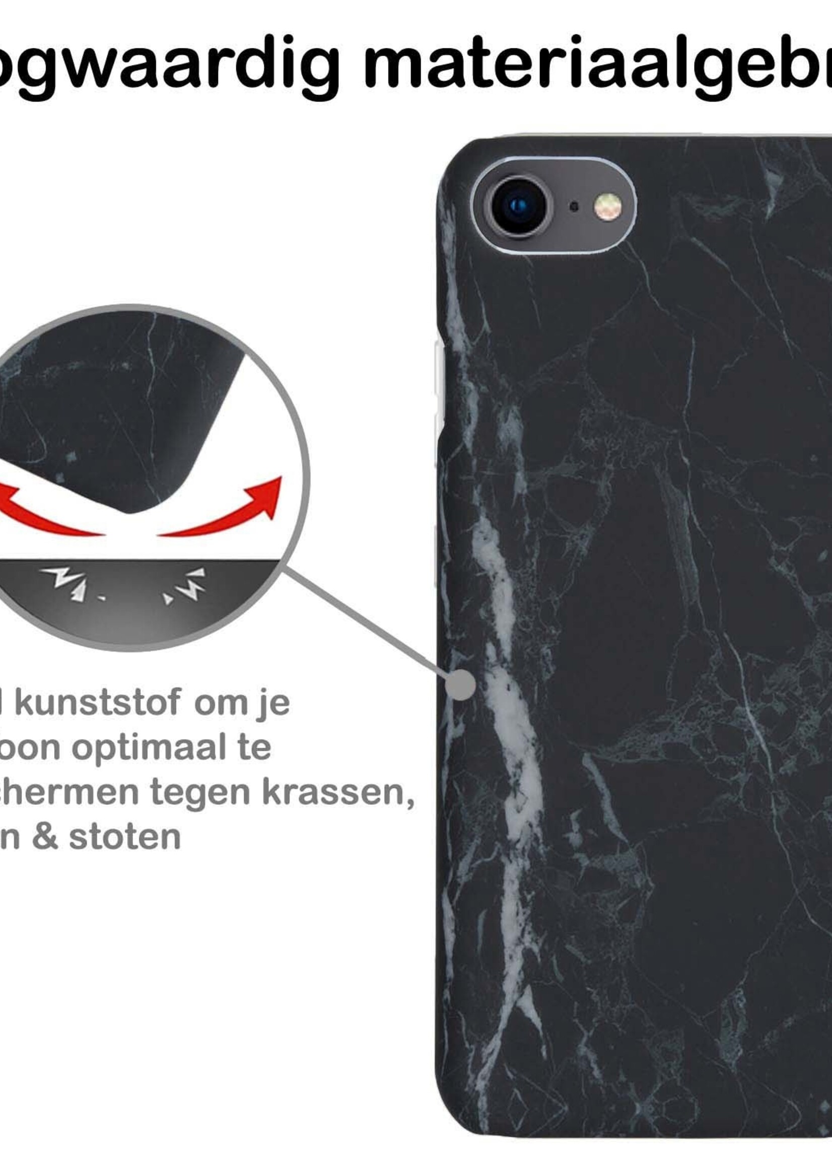 BTH Hoesje Geschikt voor iPhone SE 2022 Hoesje Marmer Hardcover Fashion Case Hoes Met Screenprotector - Hoes Geschikt voor iPhone SE (2022) Marmer Hoesje Hardcase Back Cover - Zwart