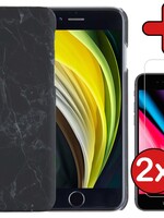 BTH BTH iPhone SE 2022 Hoesje Marmer Met 2x Screenprotector - Zwart - 2 PACK
