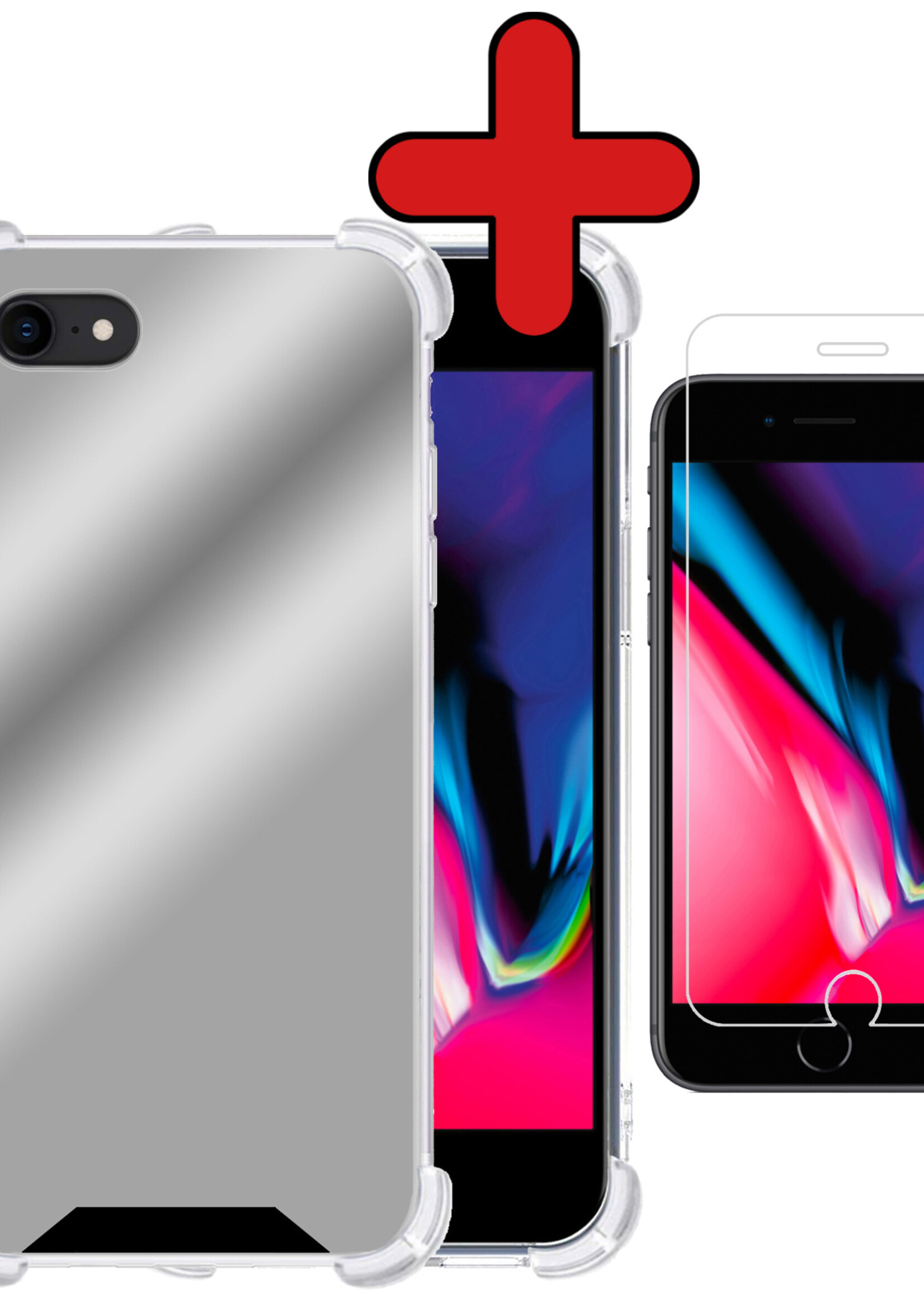 BTH Hoesje Geschikt voor iPhone SE 2022 Hoesje Siliconen Shock Proof Case Hoes Met Screenprotector - Hoes Geschikt voor iPhone SE (2022) Hoes Cover Case Shockproof - Zwart
