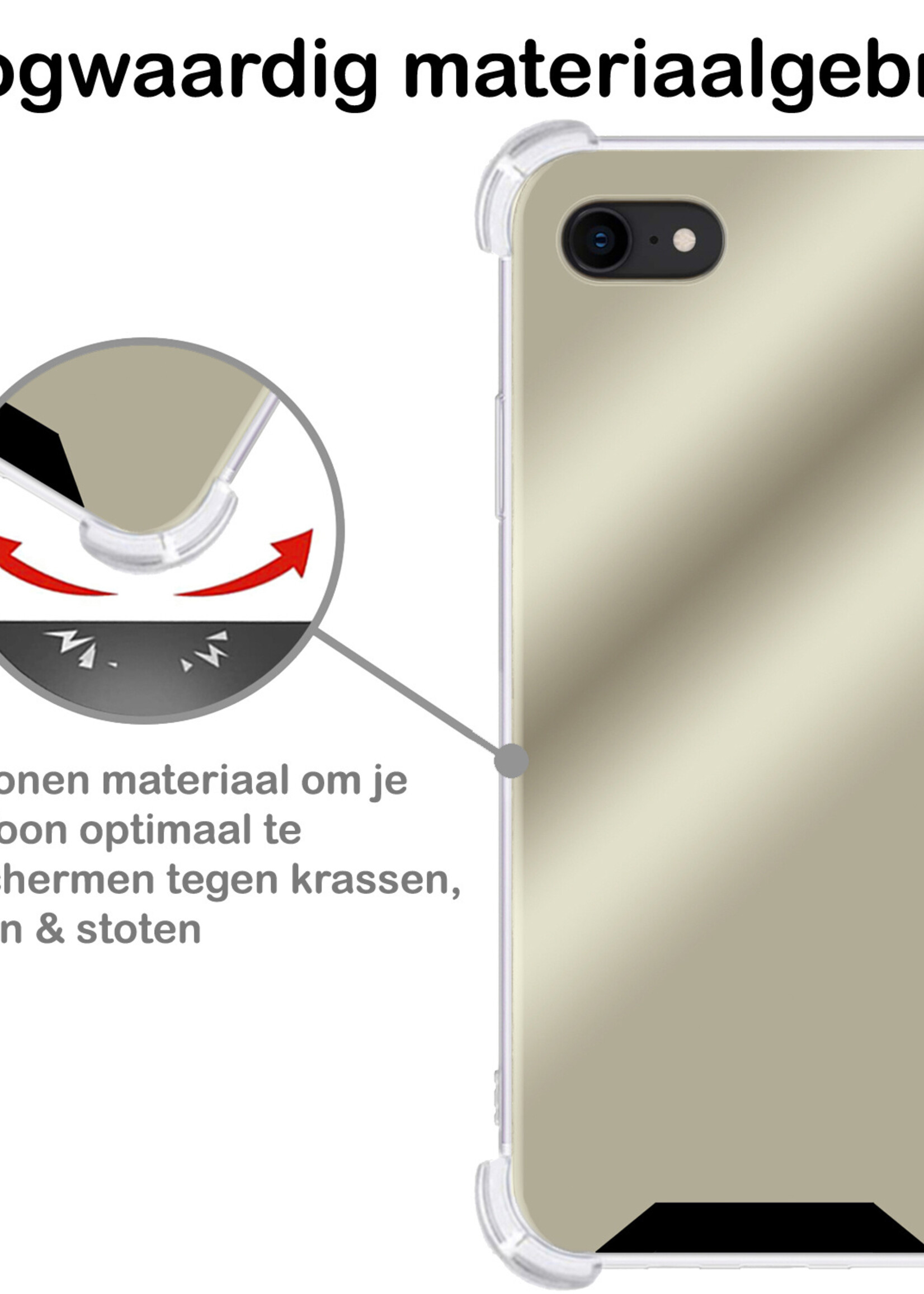 BTH Hoesje Geschikt voor iPhone SE 2022 Hoesje Siliconen Shock Proof Case Hoes Met Screenprotector - Hoes Geschikt voor iPhone SE (2022) Hoes Cover Case Shockproof - Goud