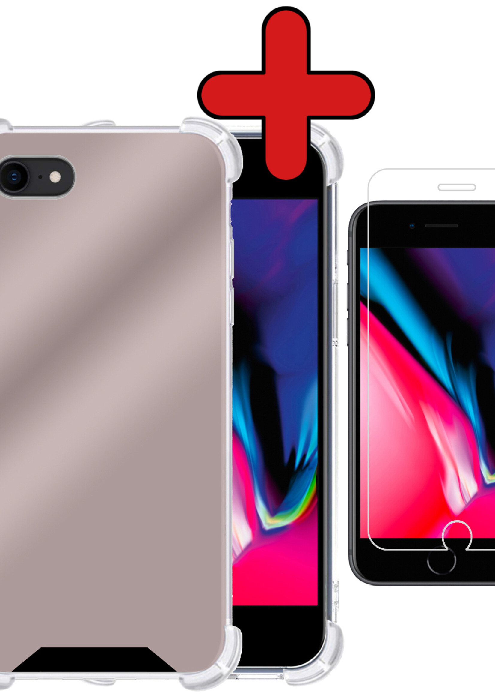 BTH Hoesje Geschikt voor iPhone SE 2022 Hoesje Siliconen Shock Proof Case Hoes Met Screenprotector - Hoes Geschikt voor iPhone SE (2022) Hoes Cover Case Shockproof - Rosé goud