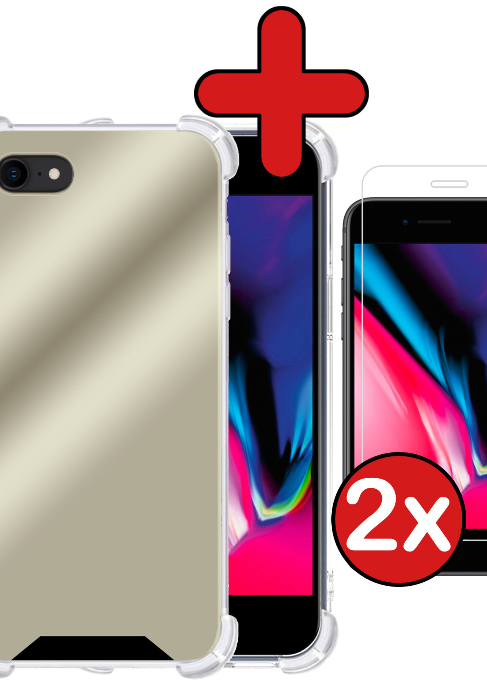 BTH Hoesje Geschikt voor iPhone SE 2022 Hoesje Siliconen Shock Proof Case Hoes Met 2x Screenprotector - Hoes Geschikt voor iPhone SE (2022) Hoes Cover Case Shockproof - Goud