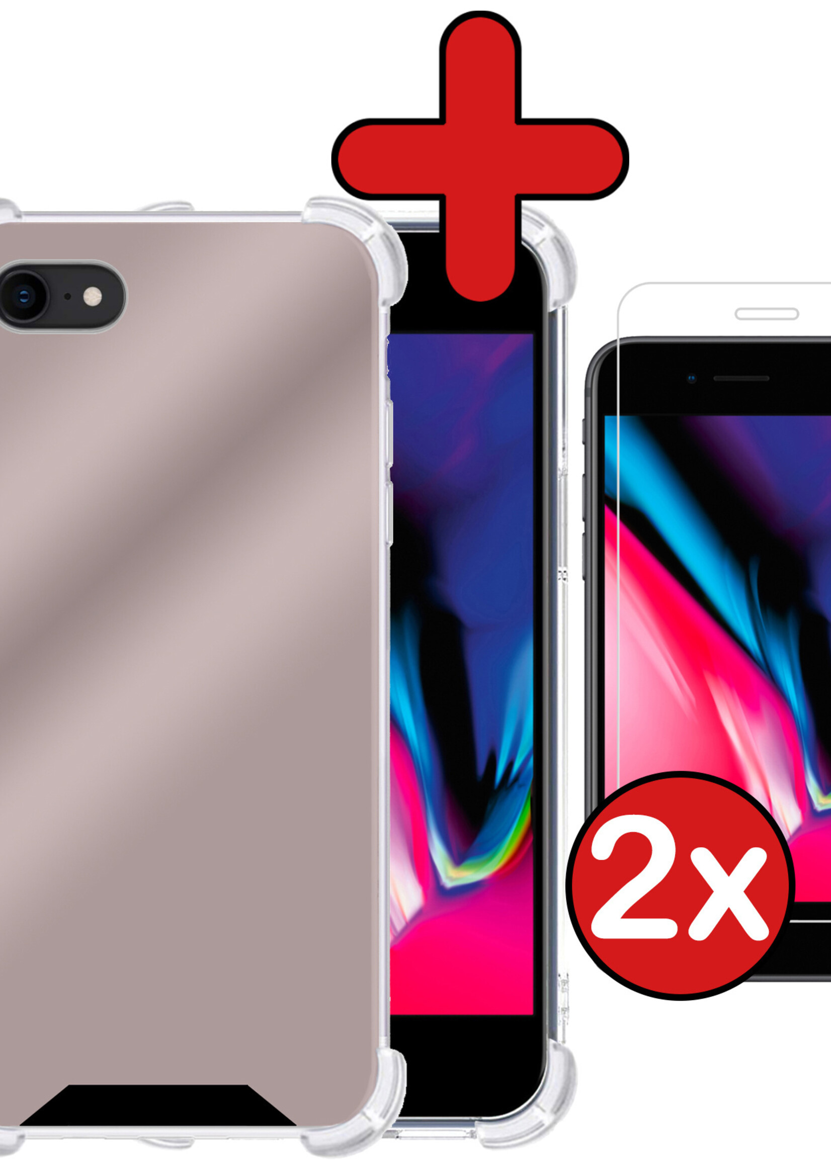 BTH Hoesje Geschikt voor iPhone SE 2022 Hoesje Siliconen Shock Proof Case Hoes Met 2x Screenprotector - Hoes Geschikt voor iPhone SE (2022) Hoes Cover Case Shockproof - Rosé goud