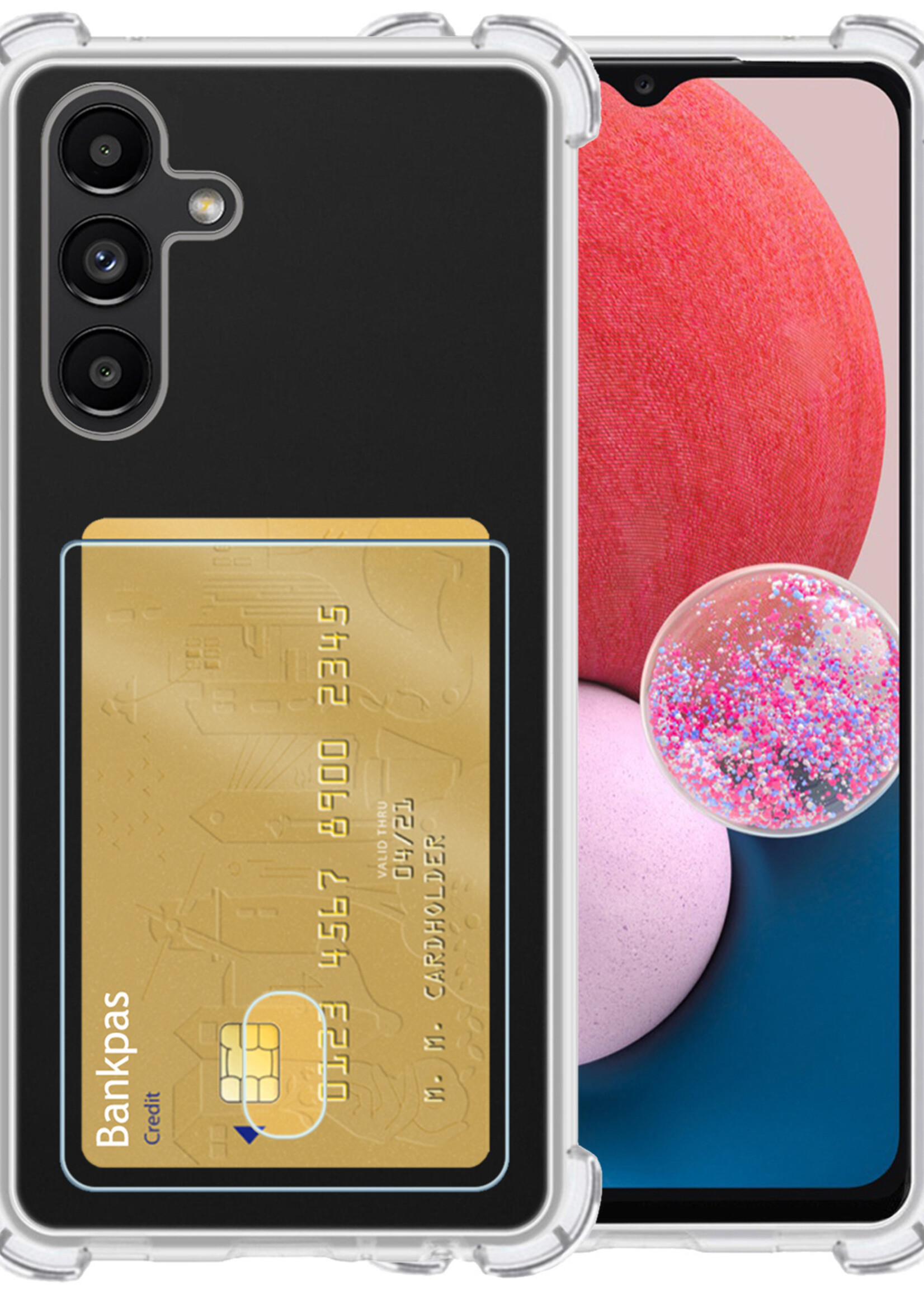 BTH Samsung A13 4G Hoesje Met Pasjeshouder - Samsung Galaxy A13 4G Hoesje Transparant Shock Proof Case - Samsung A13 4G Hoesje Met Kaarthouder