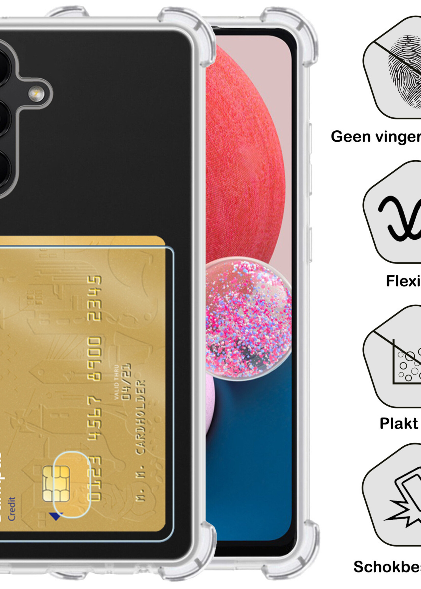 BTH Samsung A13 4G Hoesje Met Pasjeshouder - Samsung Galaxy A13 4G Hoesje Transparant Shock Proof Case - Samsung A13 4G Hoesje Met Kaarthouder