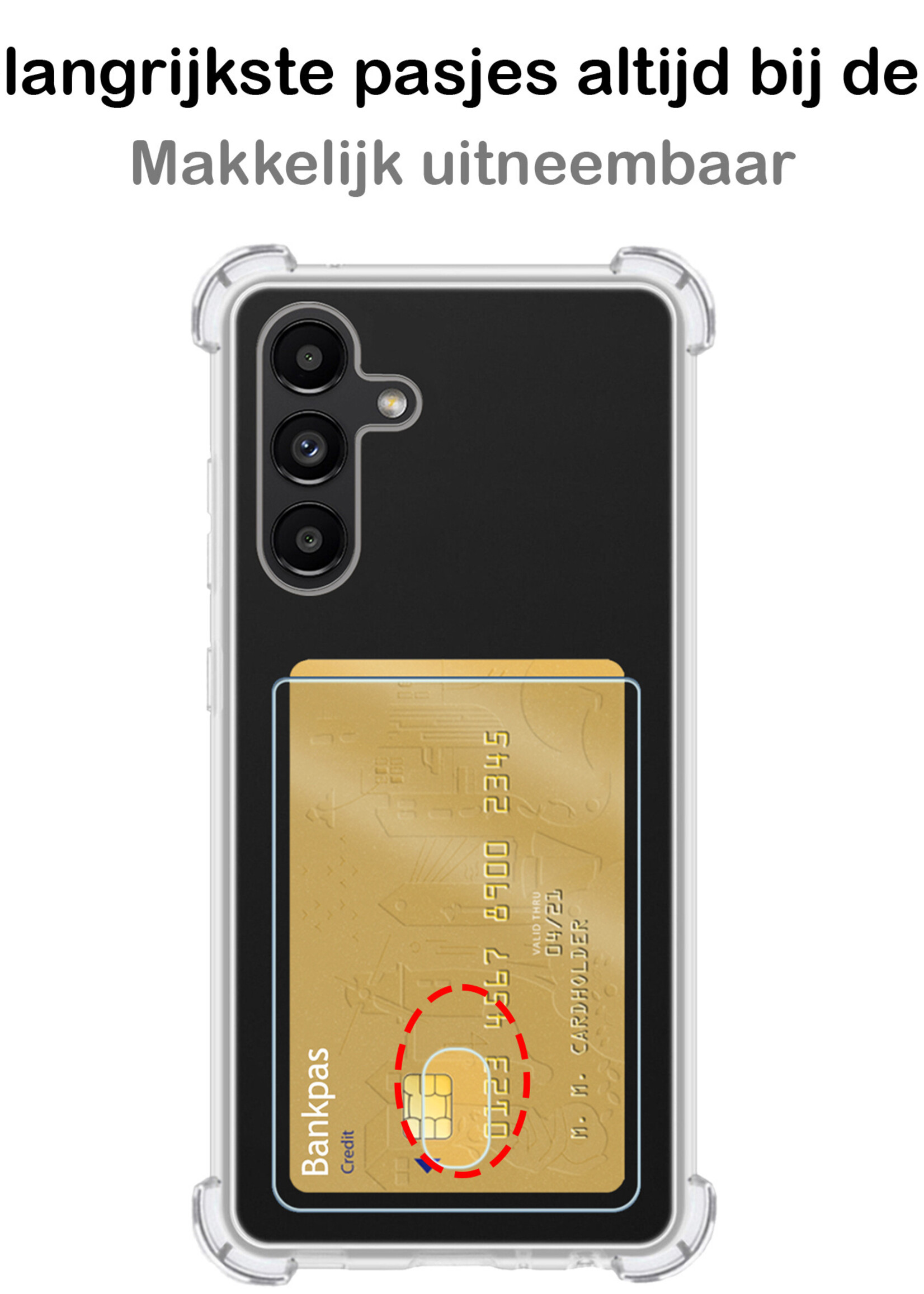 BTH Samsung A13 4G Hoesje Met Pasjeshouder - Samsung Galaxy A13 4G Hoesje Transparant Shock Proof Case - Samsung A13 4G Hoesje Met Kaarthouder