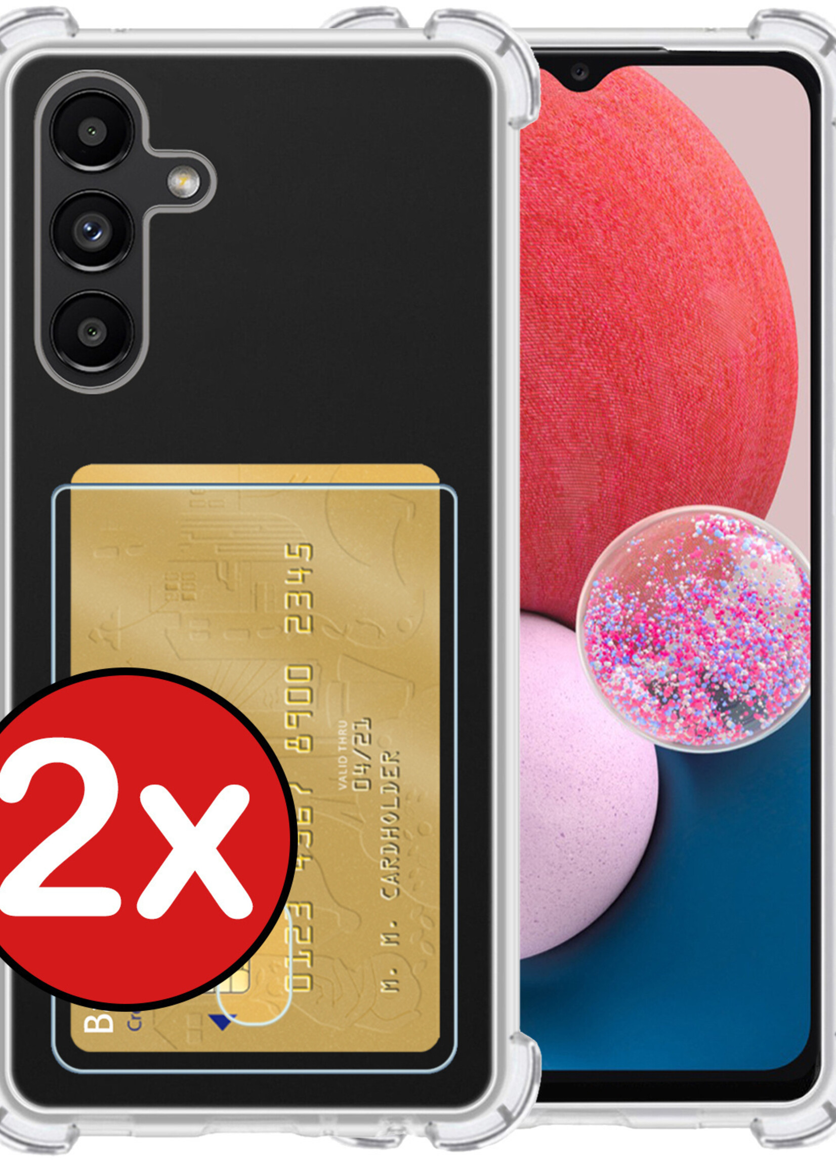 BTH Hoesje Geschikt voor Samsung A13 4G Hoesje Met Pasjeshouder Siliconen Case Met Kaarthouder - Hoes Geschikt voor Samsung Galaxy A13 4G Hoesje Shock Proof Case - Transparant - 2 PACK