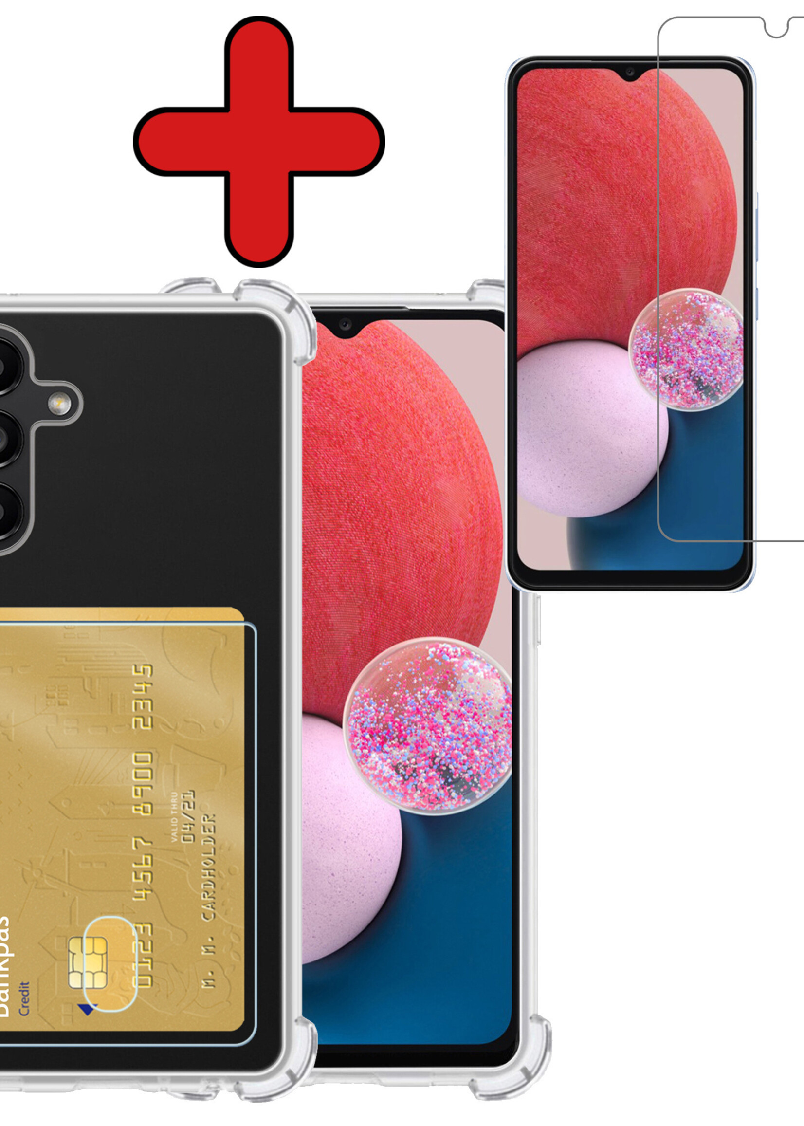 BTH Hoesje Geschikt voor Samsung A13 4G Hoesje Met Pasjeshouder Siliconen Case Met Kaarthouder Met Screenprotector - Hoes Geschikt voor Samsung Galaxy A13 4G Hoesje Shock Proof Case - Transparant