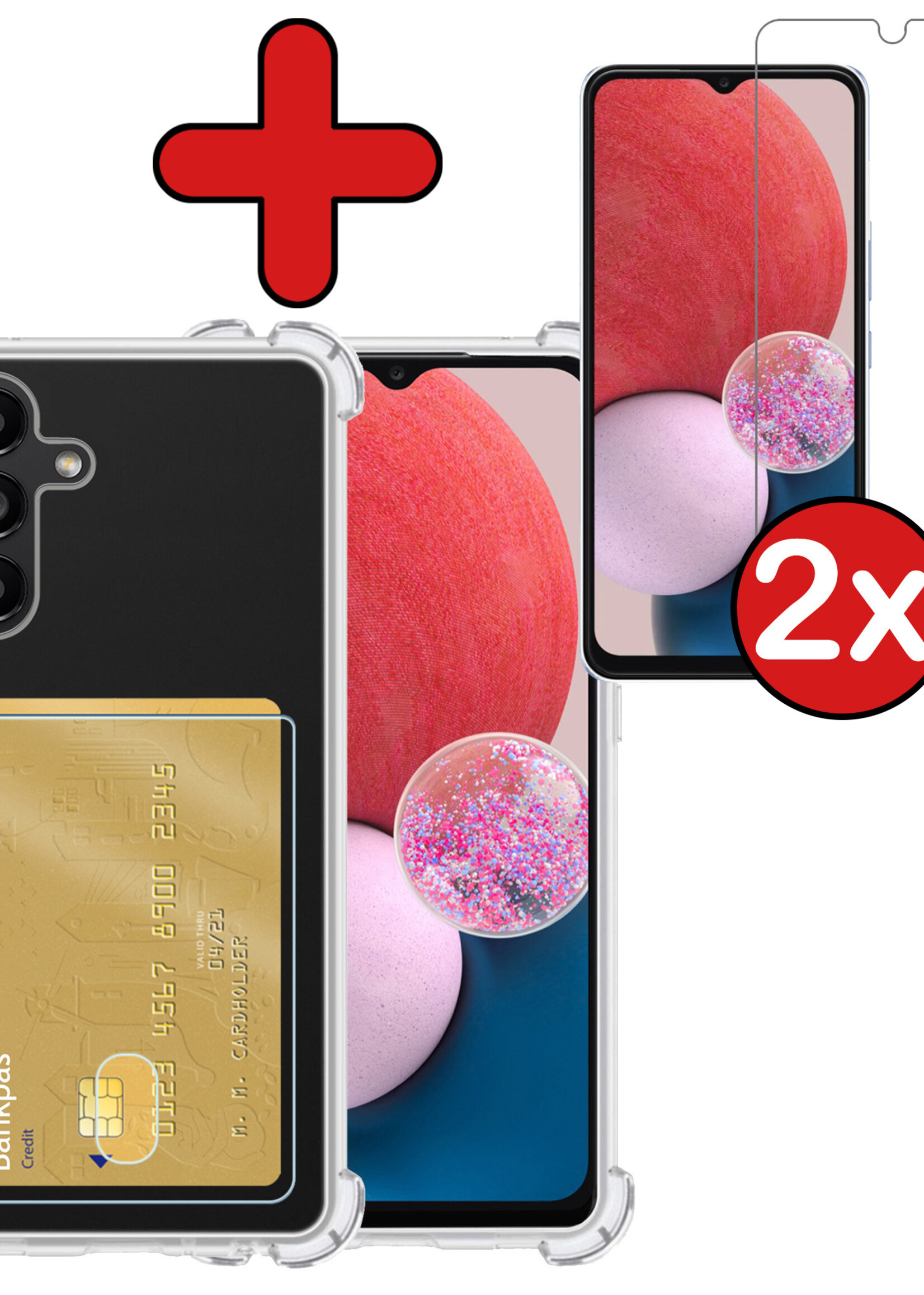 BTH Hoesje Geschikt voor Samsung A13 4G Hoesje Met Pasjeshouder Siliconen Case Met Kaarthouder Met 2x Screenprotector - Hoes Geschikt voor Samsung Galaxy A13 4G Hoesje Shock Proof Case - Transparant