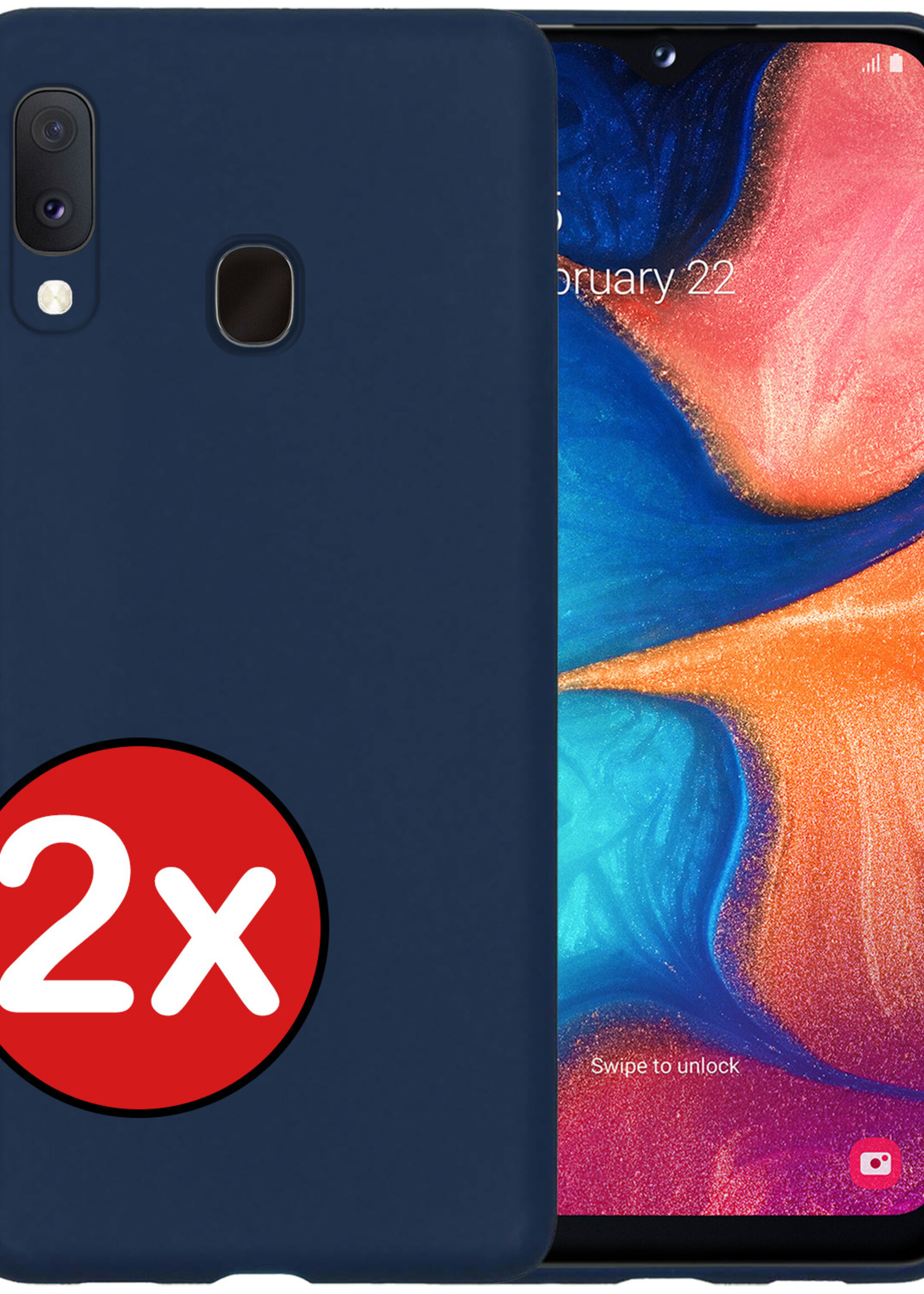 BTH Hoesje Geschikt voor Samsung A20e Hoesje Siliconen Case Hoes - Hoes Geschikt voor Samsung Galaxy A20e Hoes Cover Case - Donkerblauw - 2 PACK