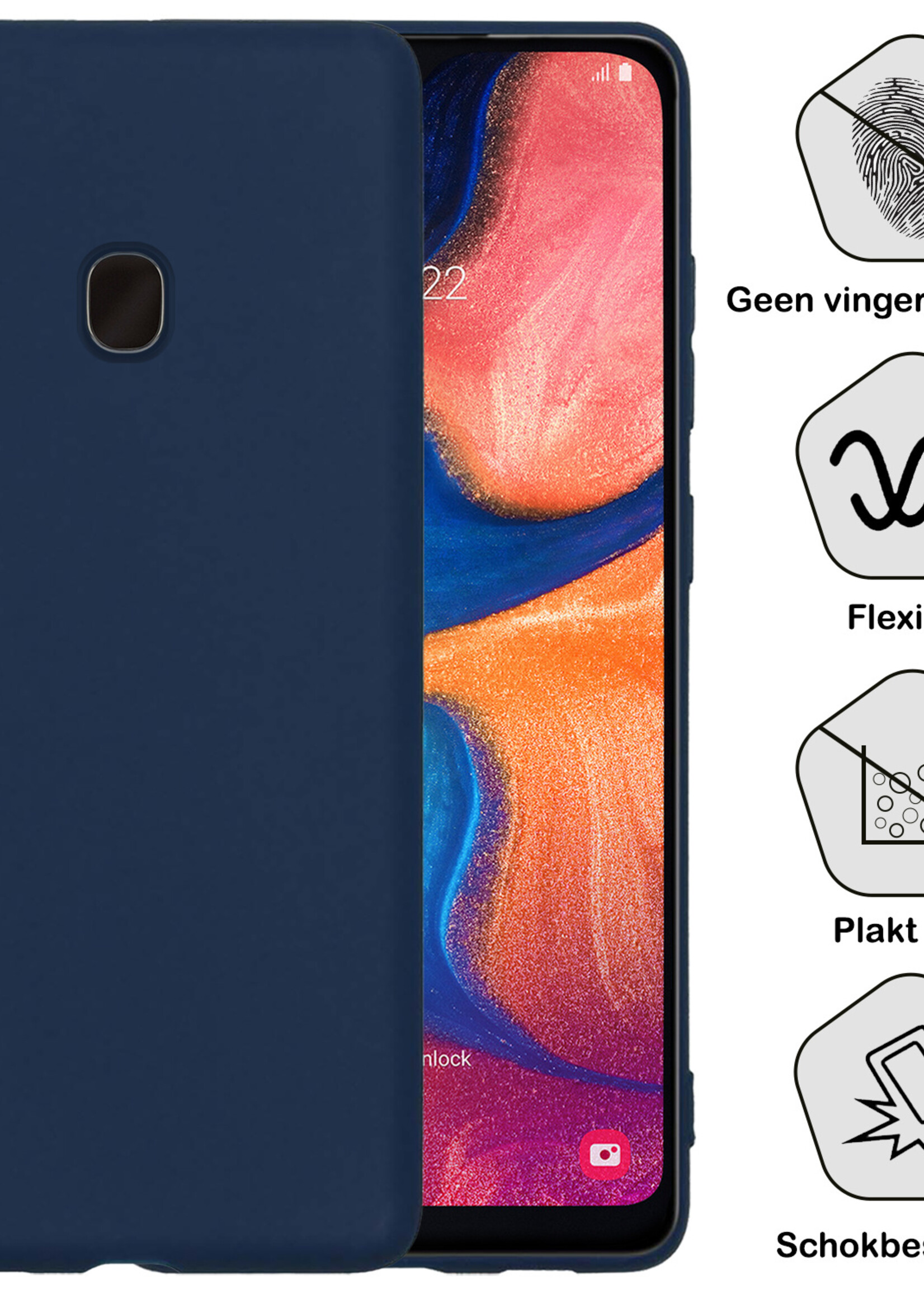 BTH Hoesje Geschikt voor Samsung A20e Hoesje Siliconen Case Hoes - Hoes Geschikt voor Samsung Galaxy A20e Hoes Cover Case - Donkerblauw - 2 PACK