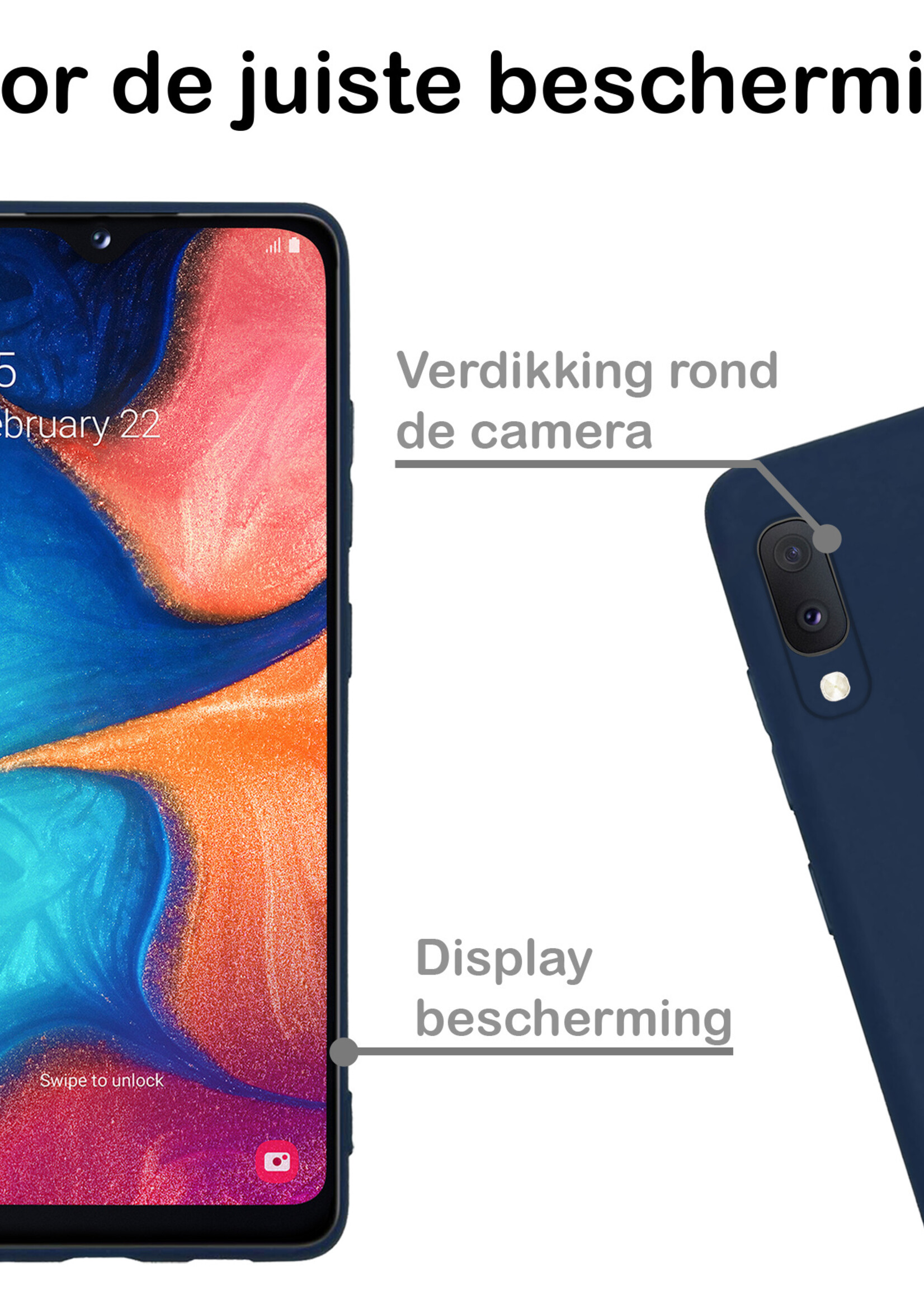 BTH Hoesje Geschikt voor Samsung A20e Hoesje Siliconen Case Hoes - Hoes Geschikt voor Samsung Galaxy A20e Hoes Cover Case - Donkerblauw - 2 PACK