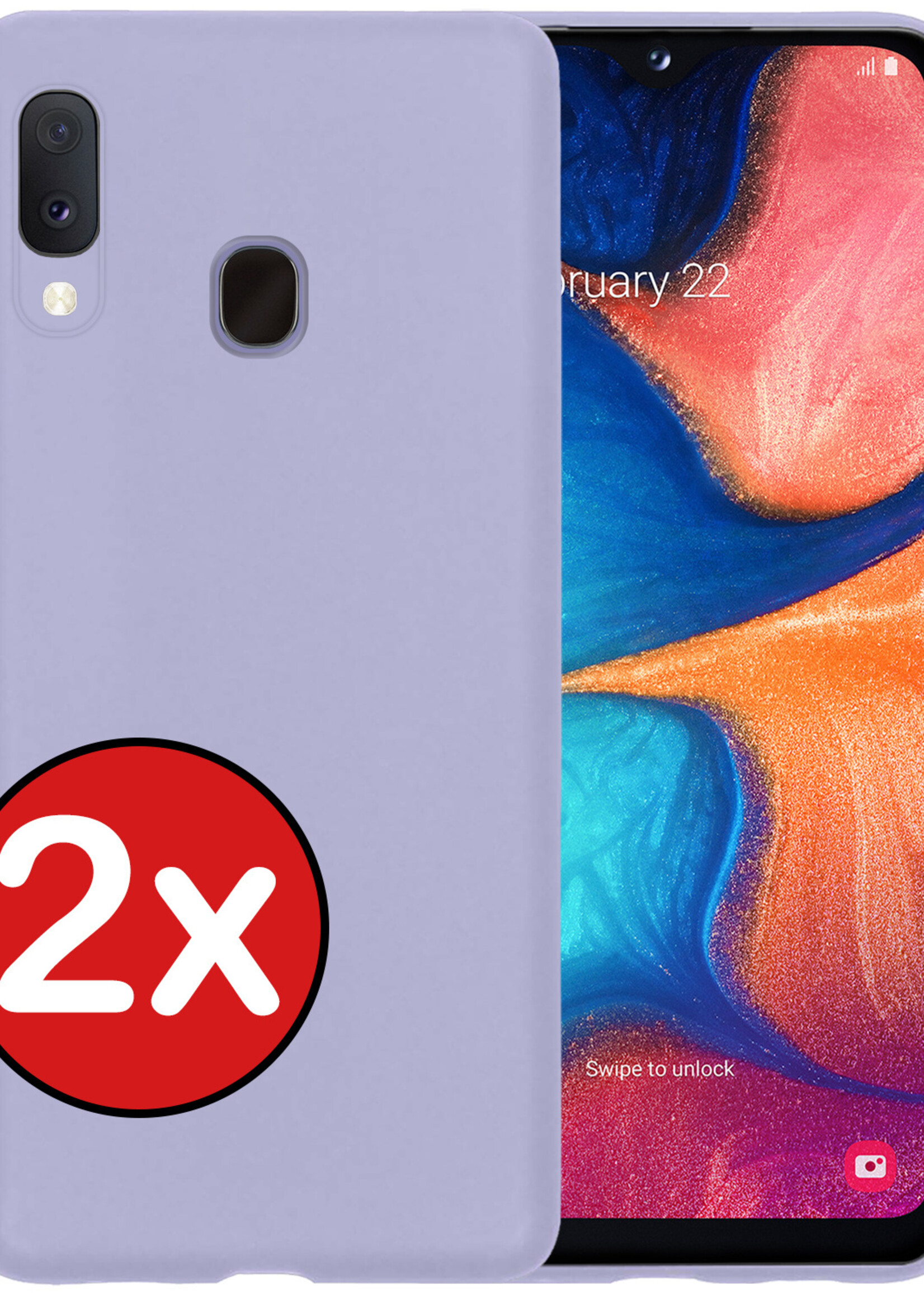 BTH Hoesje Geschikt voor Samsung A20e Hoesje Siliconen Case Hoes - Hoes Geschikt voor Samsung Galaxy A20e Hoes Cover Case - Lila - 2 PACK