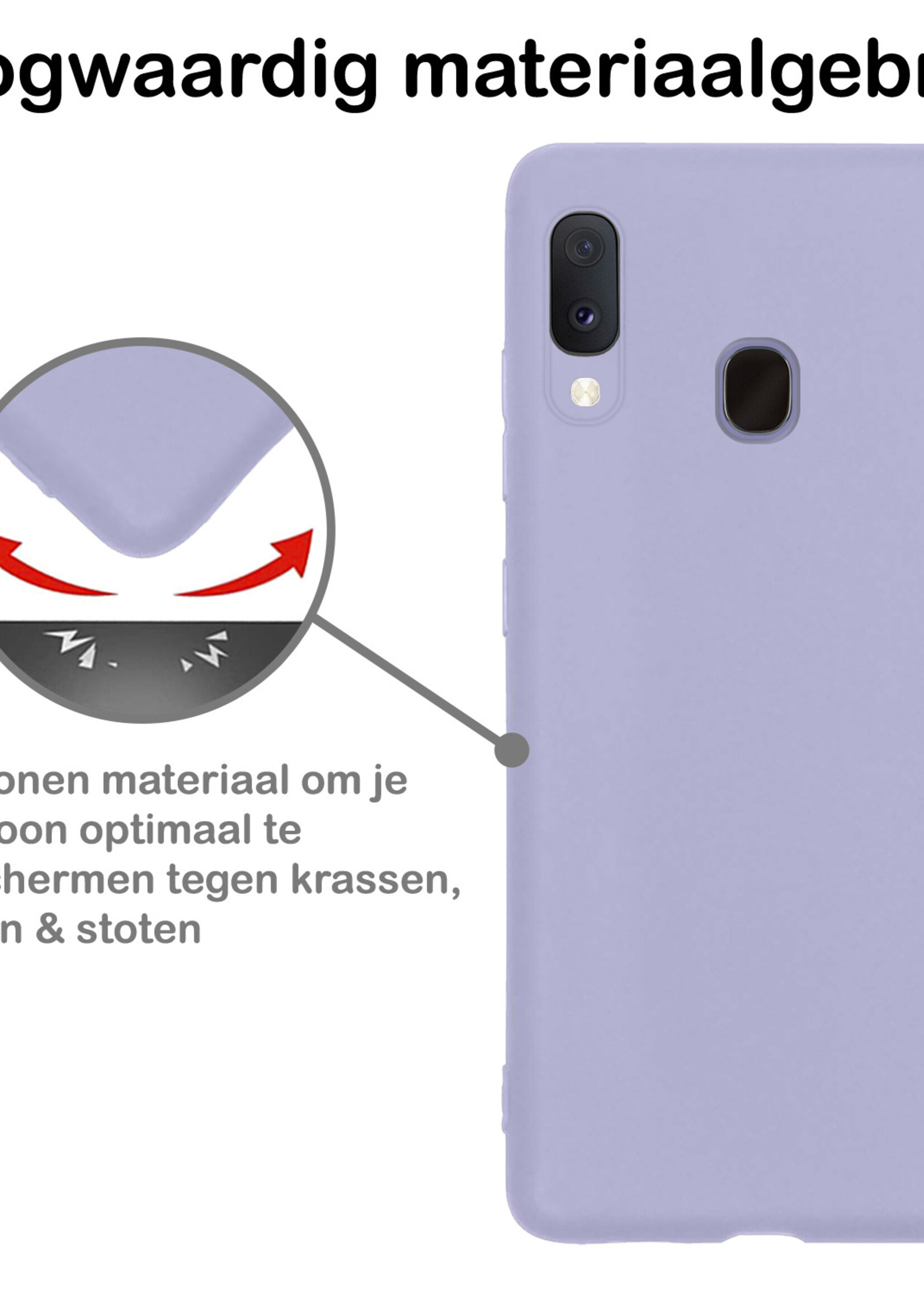 BTH Hoesje Geschikt voor Samsung A20e Hoesje Siliconen Case Hoes - Hoes Geschikt voor Samsung Galaxy A20e Hoes Cover Case - Lila - 2 PACK