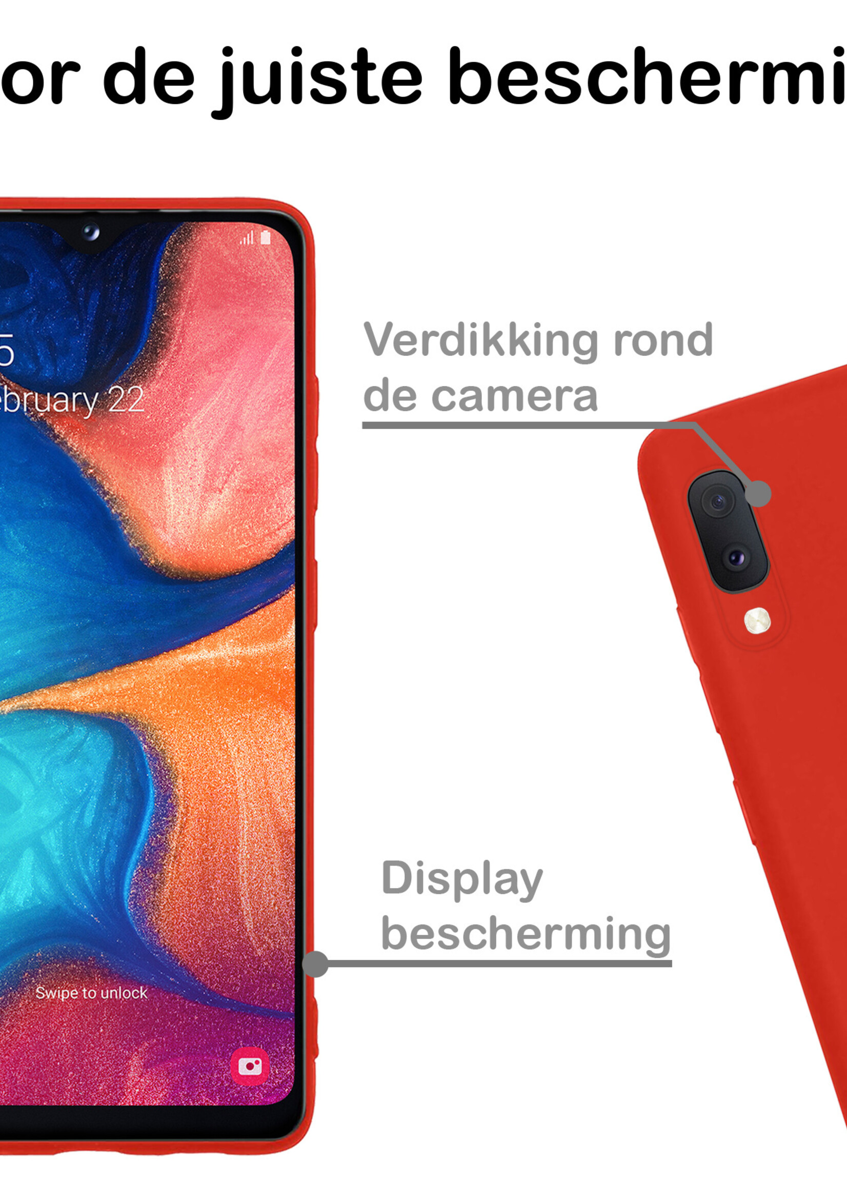 BTH Hoesje Geschikt voor Samsung A20e Hoesje Siliconen Case Hoes - Hoes Geschikt voor Samsung Galaxy A20e Hoes Cover Case - Rood - 2 PACK