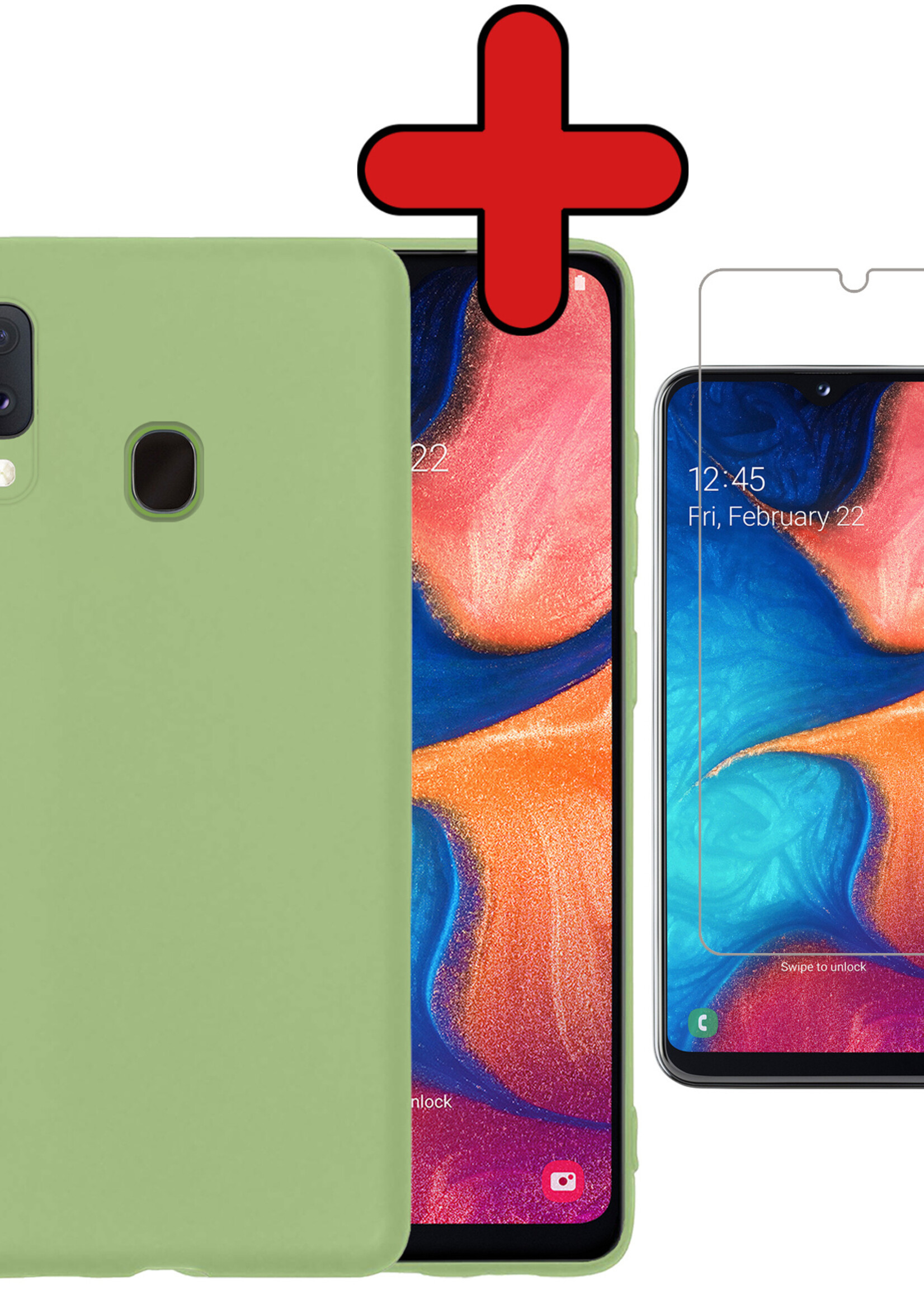 BTH Hoesje Geschikt voor Samsung A20e Hoesje Siliconen Case Hoes Met Screenprotector - Hoes Geschikt voor Samsung Galaxy A20e Hoes Cover Case - Groen