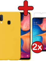 BTH BTH Samsung Galaxy A20e Hoesje Siliconen Met 2x Screenprotector - Geel