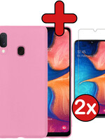 BTH BTH Samsung Galaxy A20e Hoesje Siliconen Met 2x Screenprotector - Lichtroze