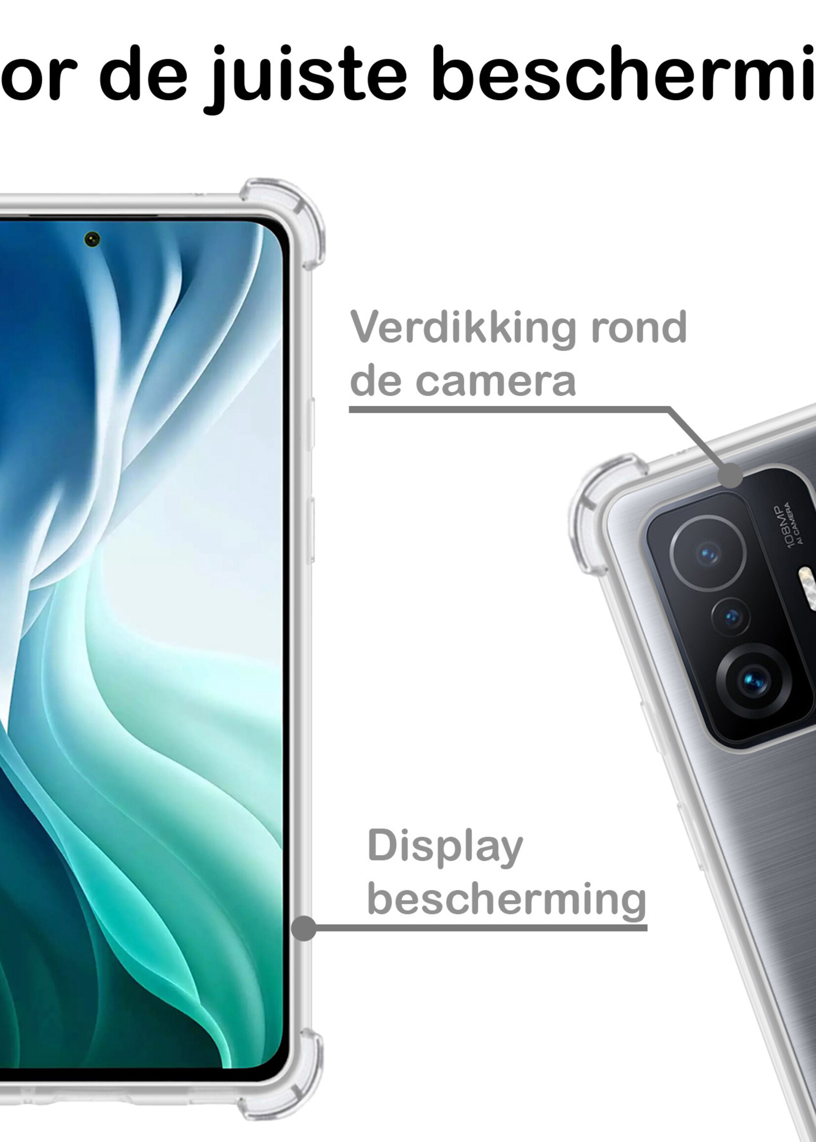 BTH Hoesje Geschikt voor Xiaomi 11T Hoesje Siliconen Shock Proof Case Hoes - Hoes Geschikt voor Xiaomi 11T Hoes Cover Case Shockproof - Transparant - 2 PACK
