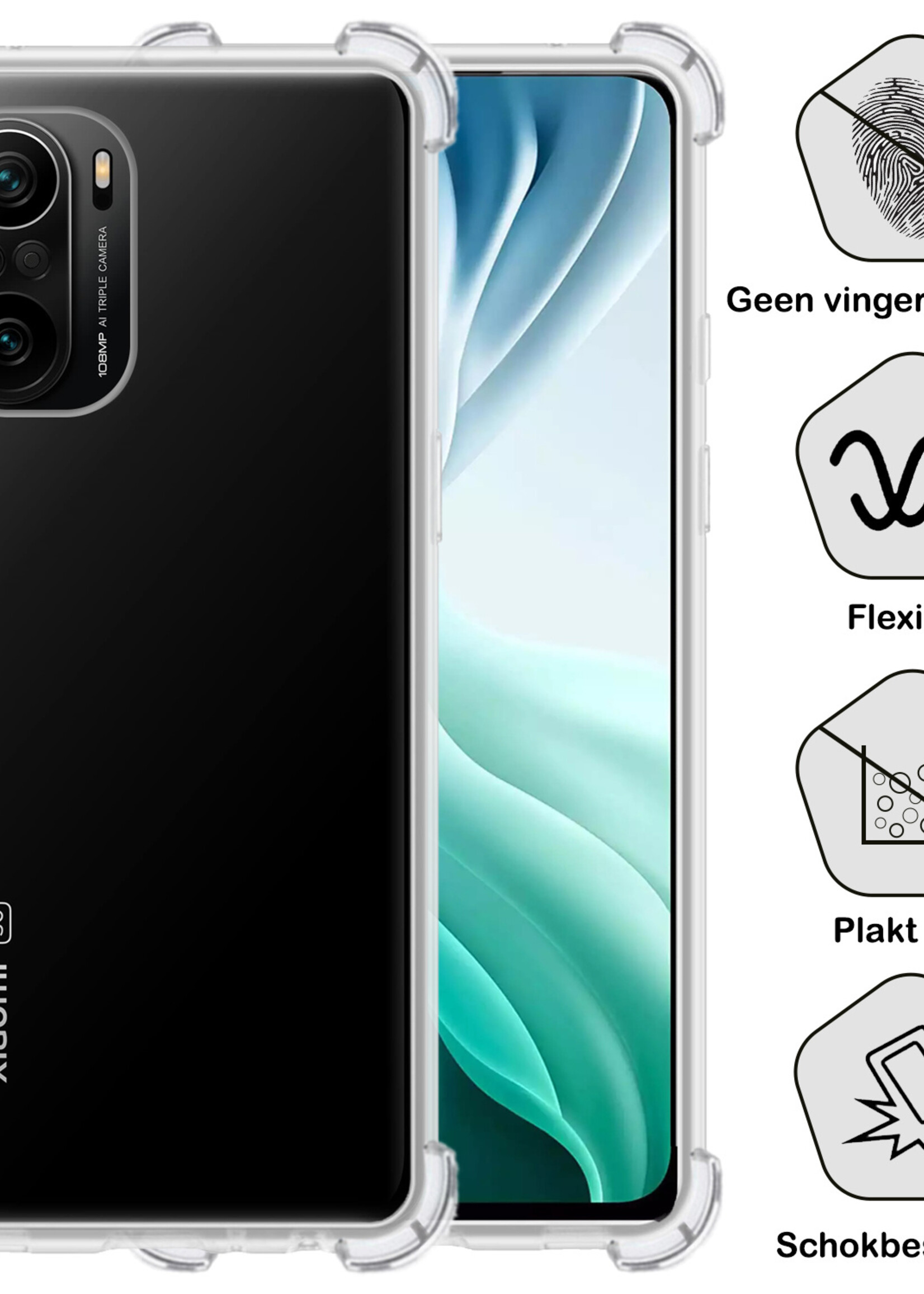 BTH Hoesje Geschikt voor Poco F3 Hoesje Siliconen Shock Proof Case Hoes - Hoes Geschikt voor Xiaomi Poco F3 Hoes Cover Case Shockproof - Transparant - 2 PACK