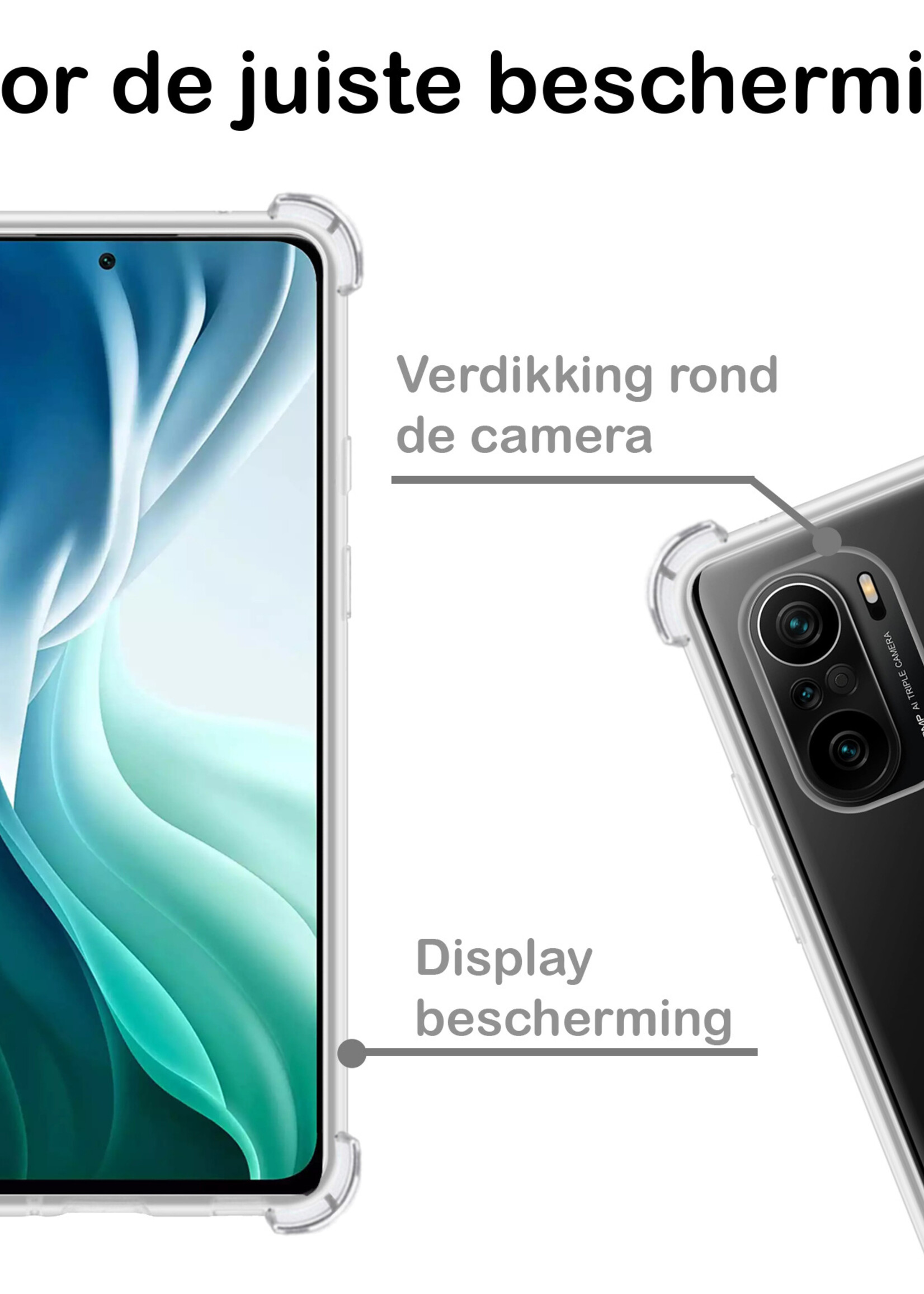 BTH Hoesje Geschikt voor Poco F3 Hoesje Siliconen Shock Proof Case Hoes - Hoes Geschikt voor Xiaomi Poco F3 Hoes Cover Case Shockproof - Transparant - 2 PACK