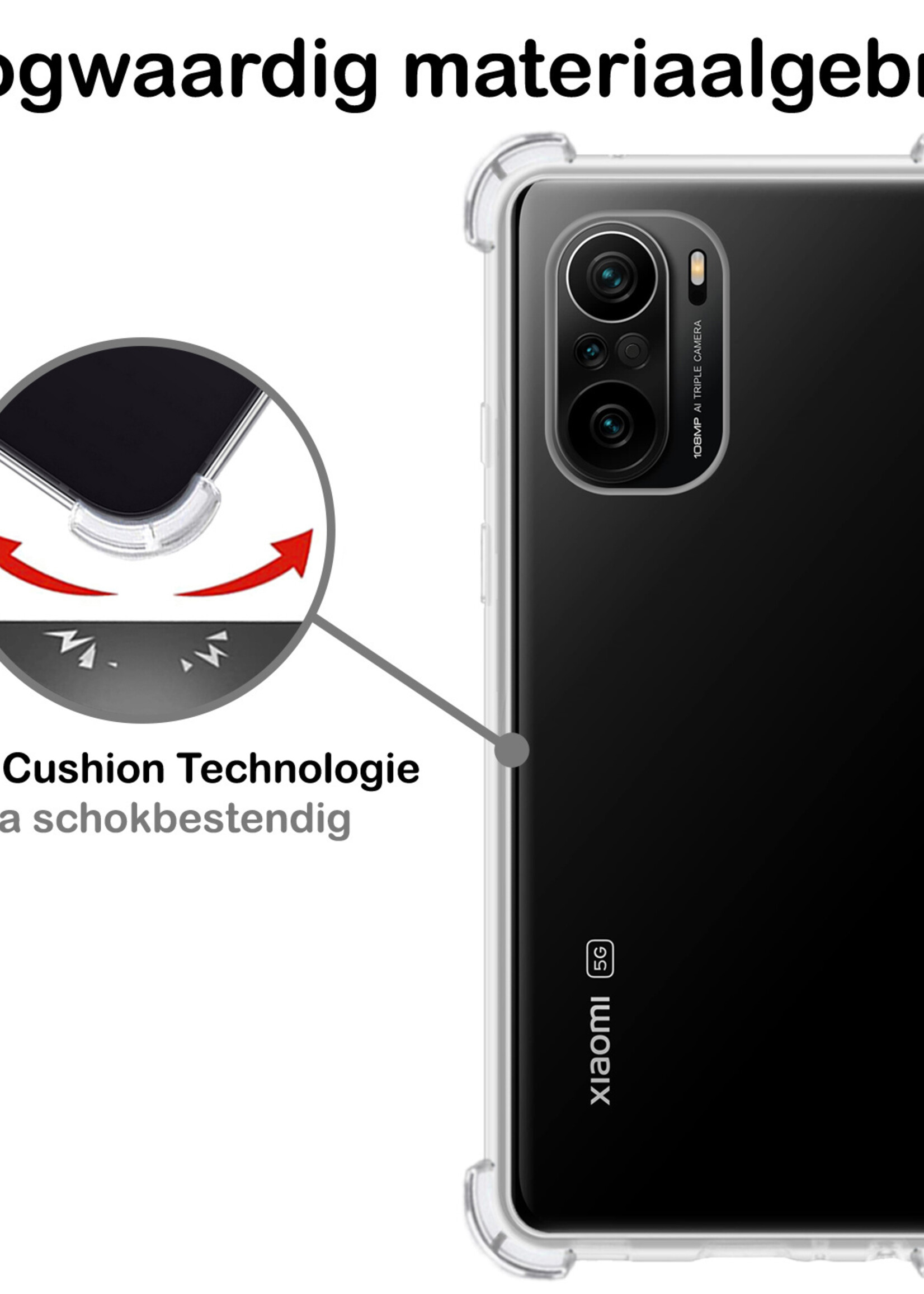 BTH Hoesje Geschikt voor Poco F3 Hoesje Siliconen Shock Proof Case Hoes - Hoes Geschikt voor Xiaomi Poco F3 Hoes Cover Case Shockproof - Transparant - 2 PACK