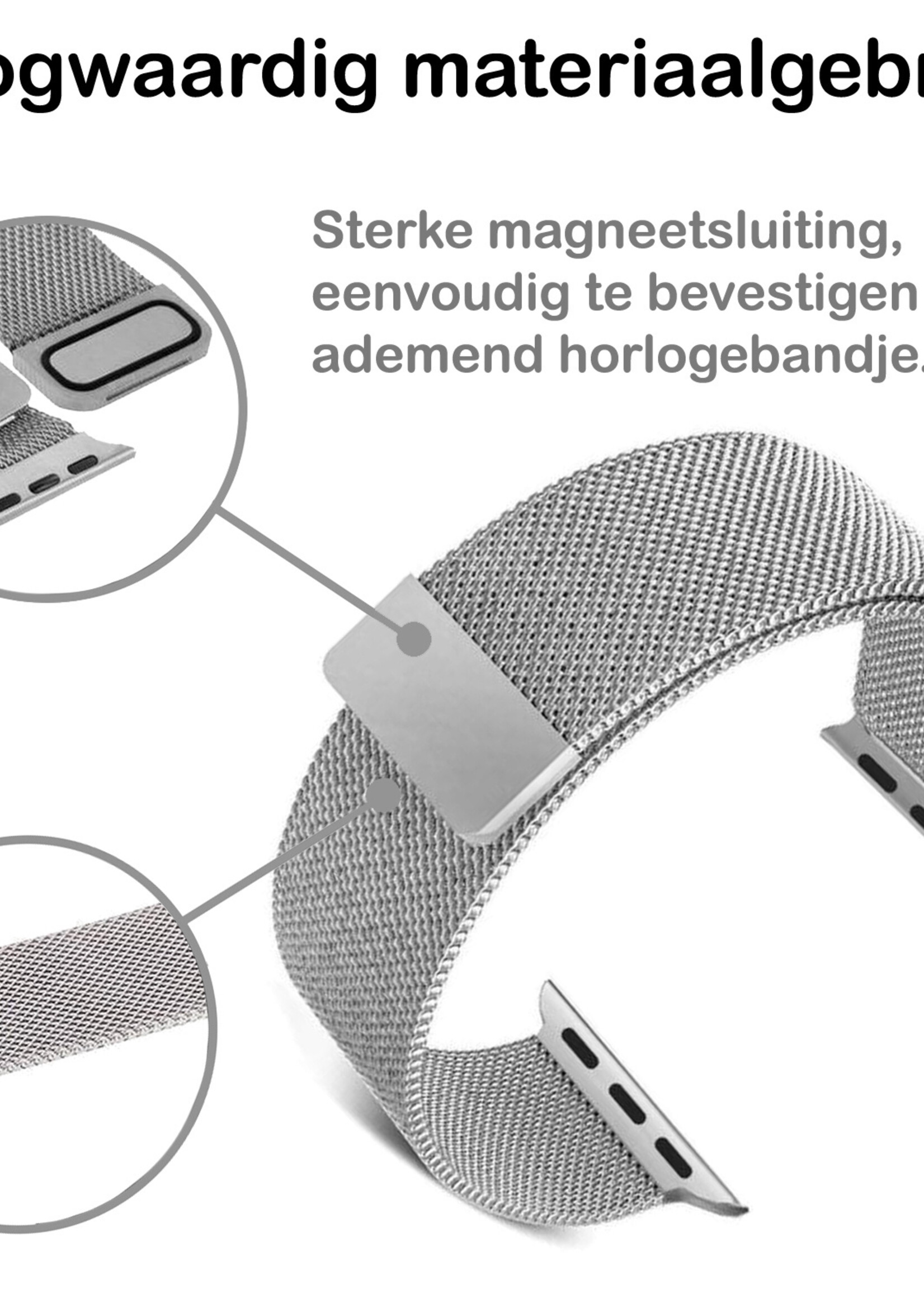 BTH Geschikt Voor Apple Watch 7 Bandje Zilver Horloge Bandje Milanees Met Magneetsluiting (41 mm)