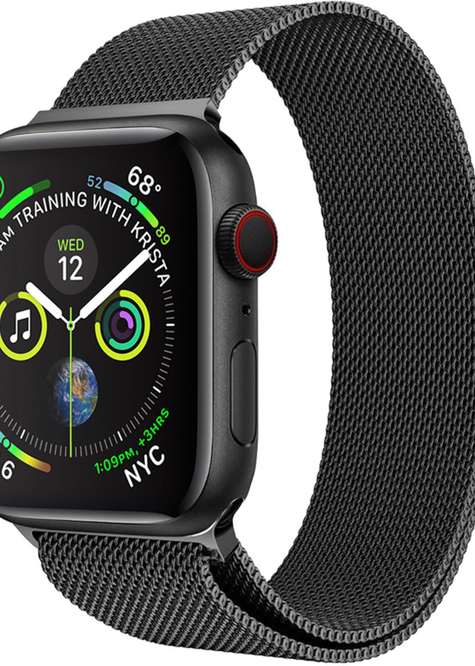 BTH Geschikt Voor Apple Watch 7 Bandje Zwart Horloge Bandje Milanees Met Magneetsluiting (45 mm)