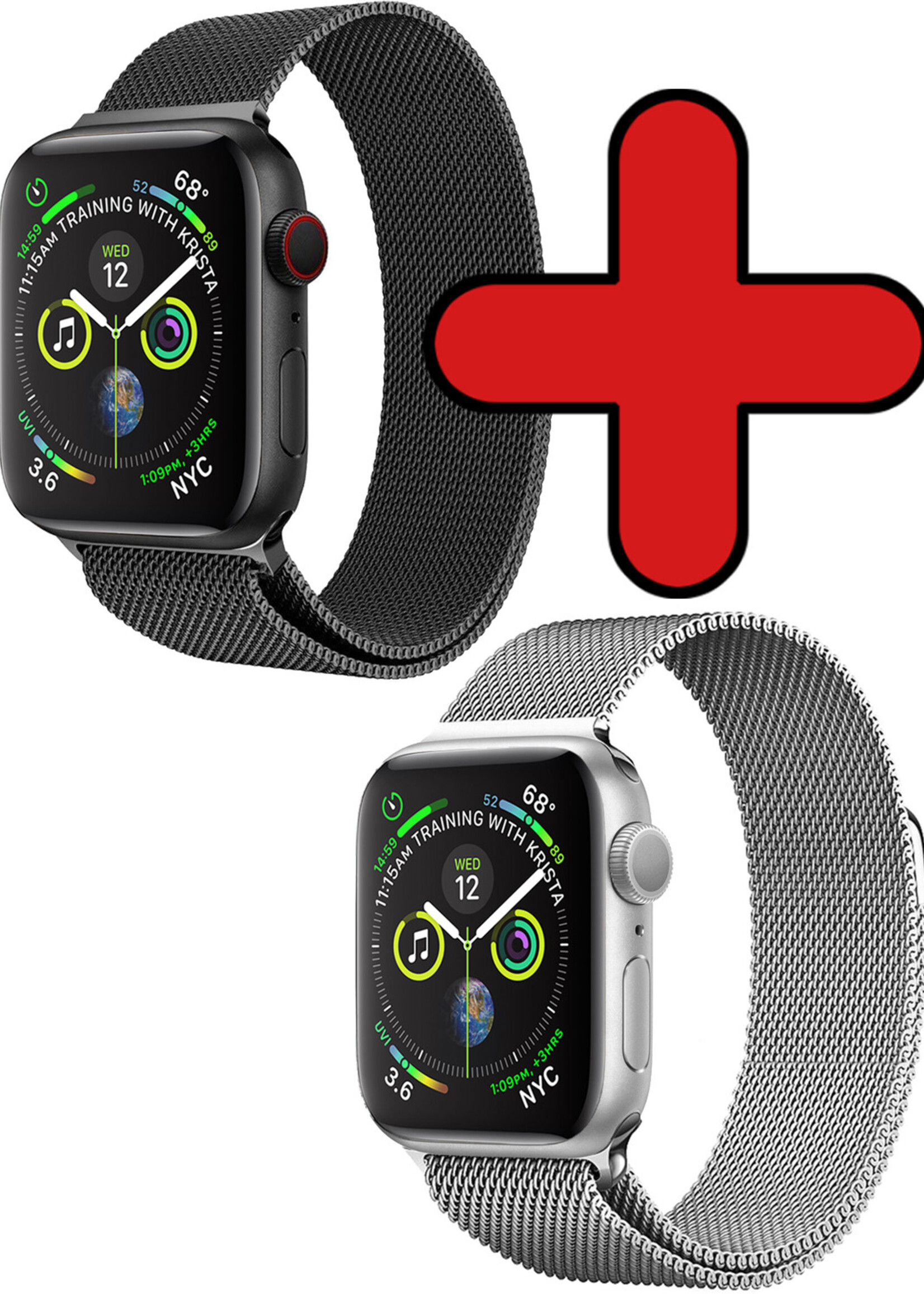 BTH Milanese Horlogeband Geschikt voor Apple Watch 7 41 mm Bandje Milanees - Polsbandje Met Magneetsluiting Geschikt voor Apple Watch 7 41 mm Bandje Milanees - Zwart & Zilver