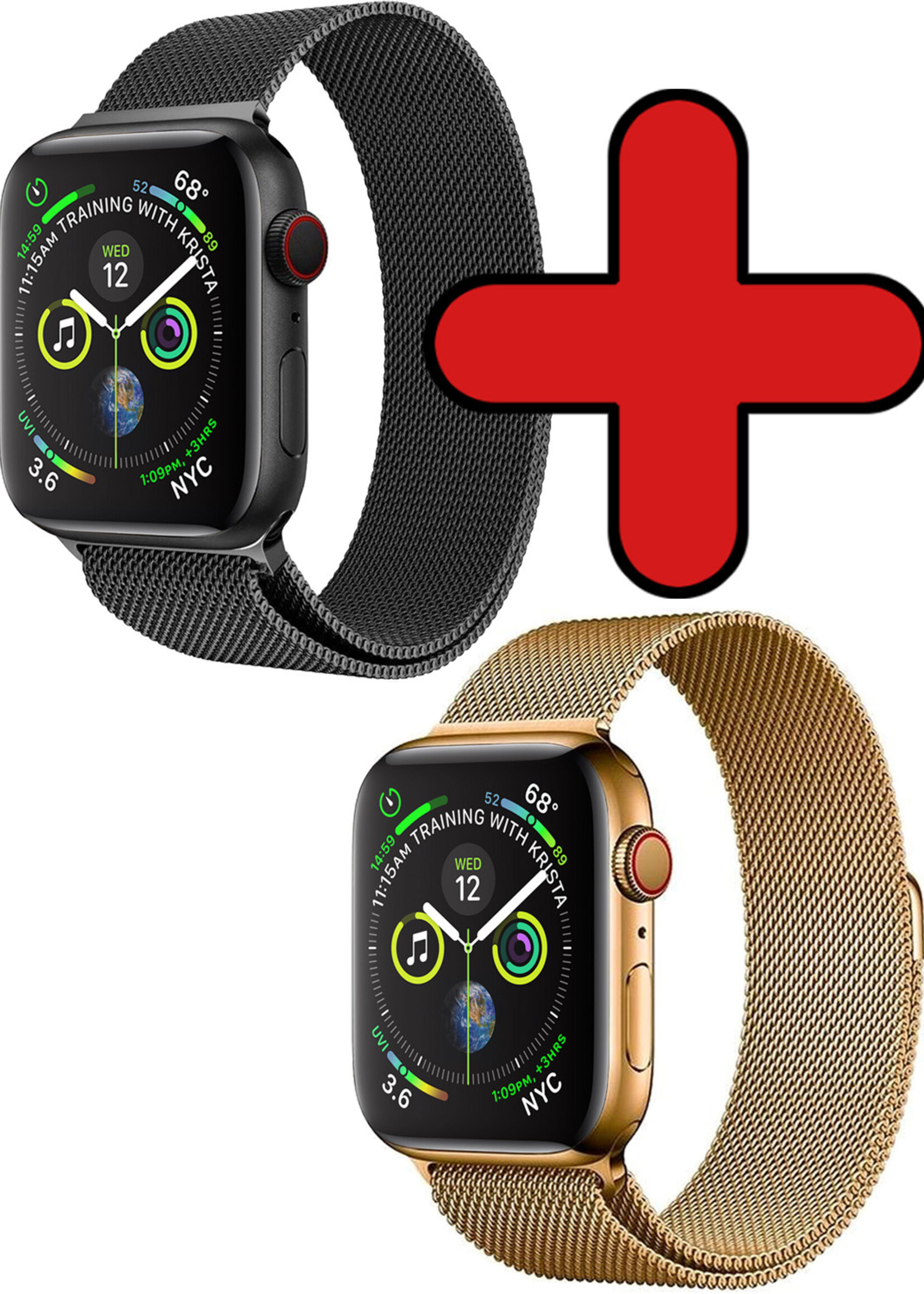 BTH Milanese Horlogeband Geschikt voor Apple Watch 8 45 mm Bandje Milanees - Polsbandje Met Magneetsluiting Geschikt voor Apple Watch 8 45 mm Bandje Milanees - Zwart & Goud