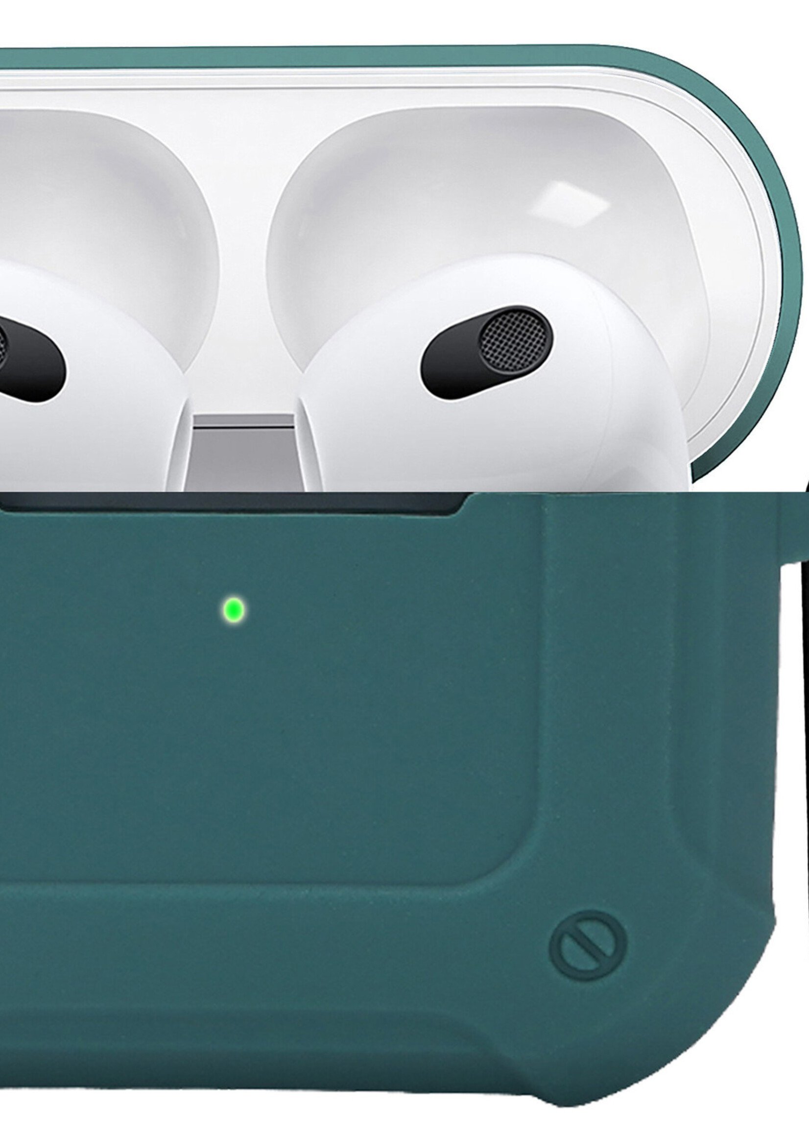 BTH Airpods 3 Hoesje Case Shock Hoes Geschikt voor Apple AirPods 3 Case Hoesje Met Clip - Donker Groen