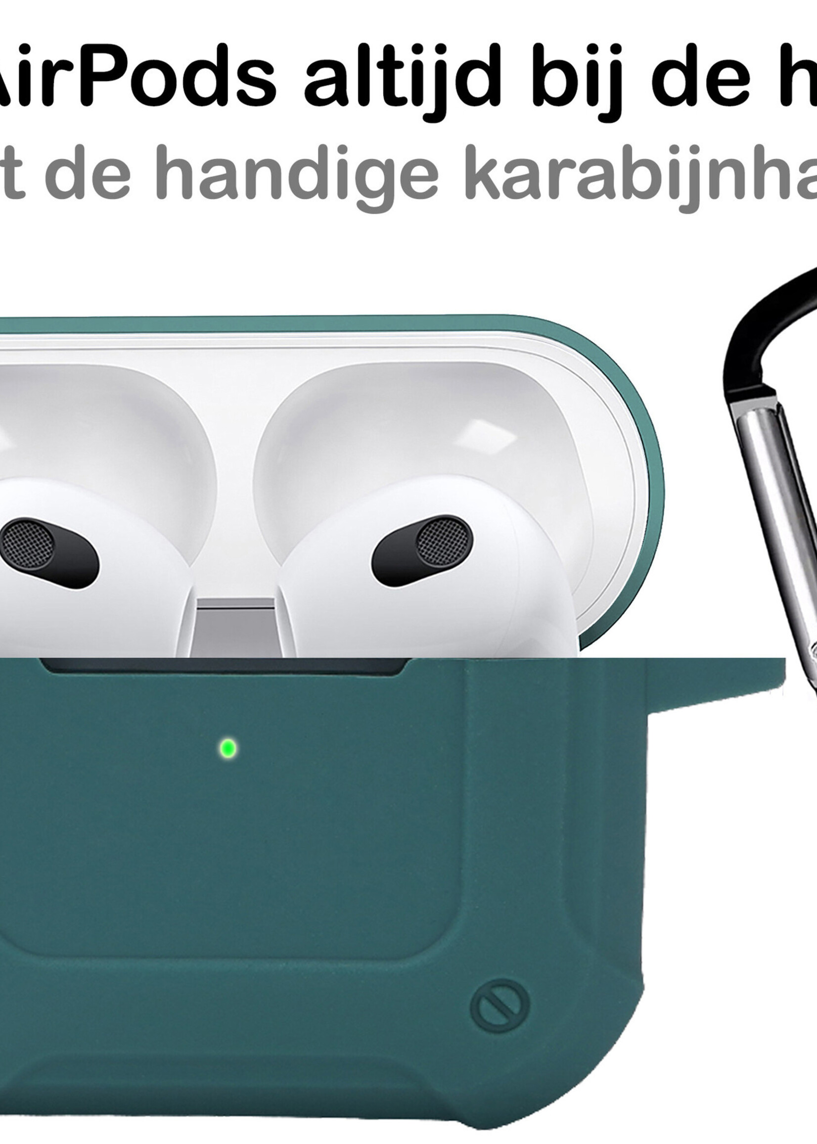 BTH Airpods 3 Hoesje Case Shock Hoes Geschikt voor Apple AirPods 3 Case Hoesje Met Clip - Donker Groen