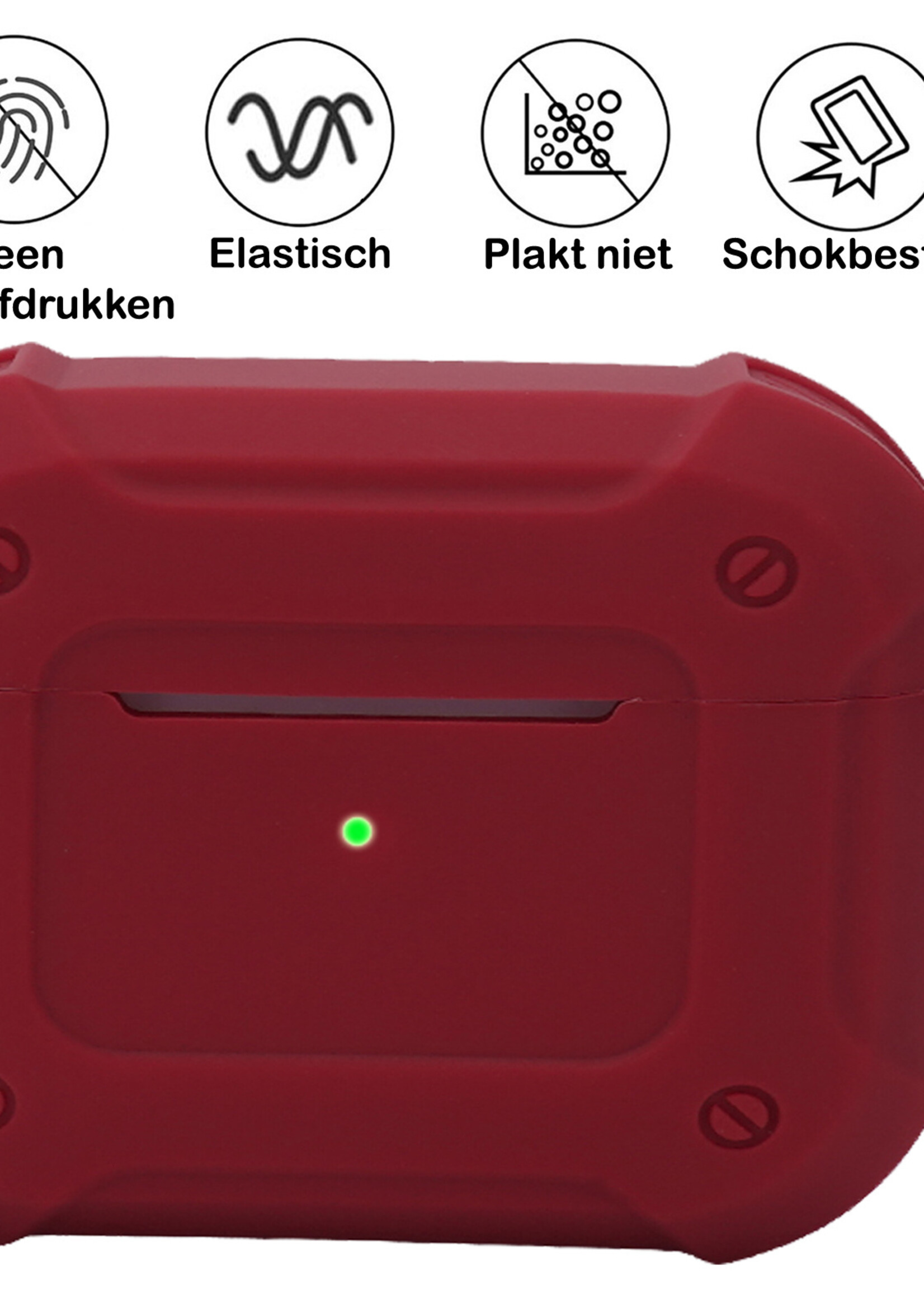 BTH Airpods 3 Hoesje Case Shock Hoes Geschikt voor Apple AirPods 3 Case Hoesje Met Clip - Donker Rood