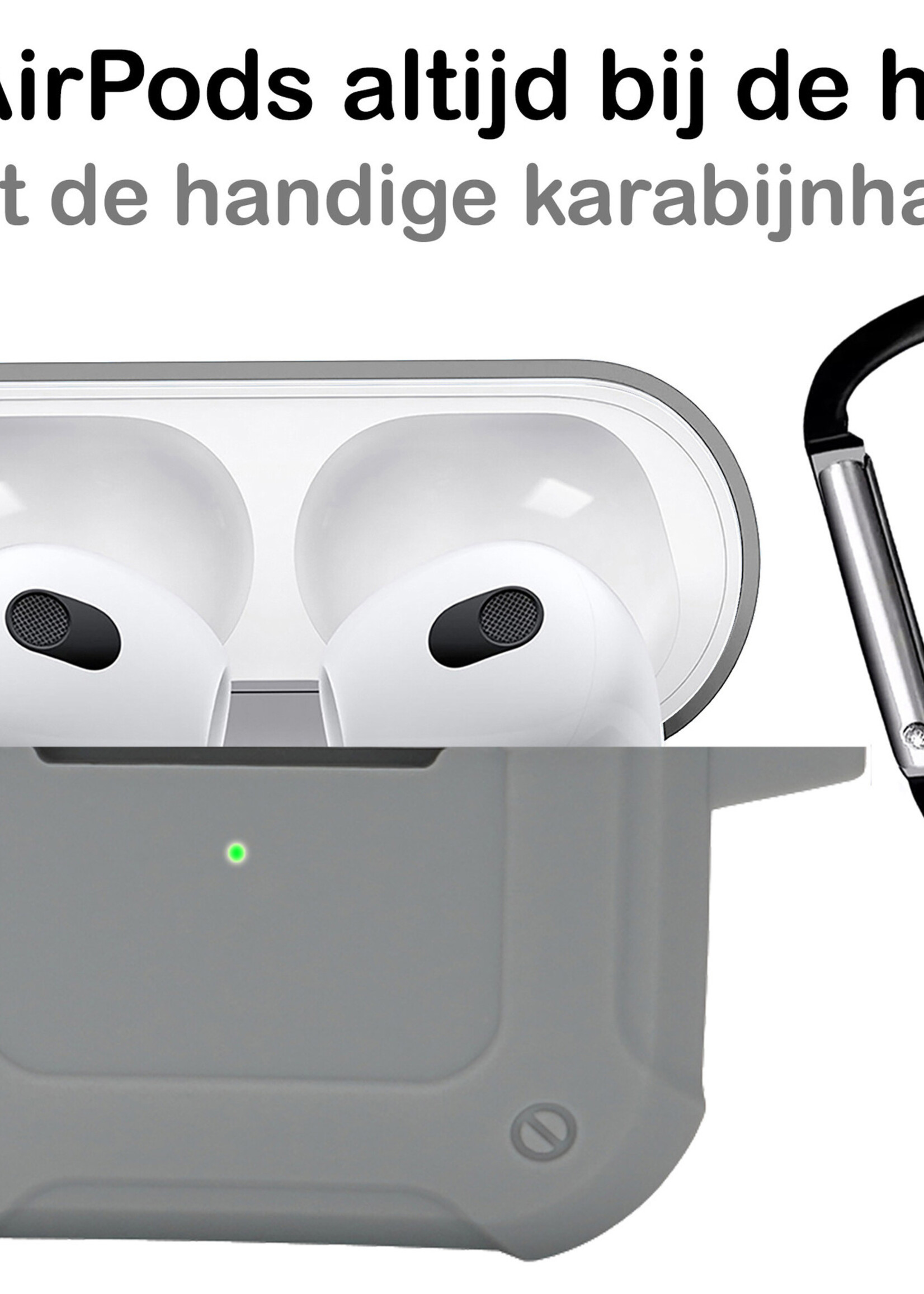 BTH Airpods 3 Hoesje Case Shock Hoes Geschikt voor Apple AirPods 3 Case Hoesje Met Clip - Grijs