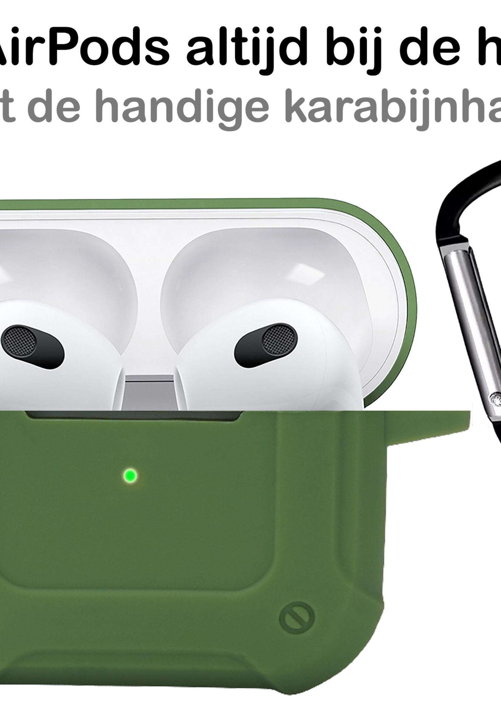 BTH Airpods 3 Hoesje Case Shock Hoes Geschikt voor Apple AirPods 3 Case Hoesje Met Clip - Groen