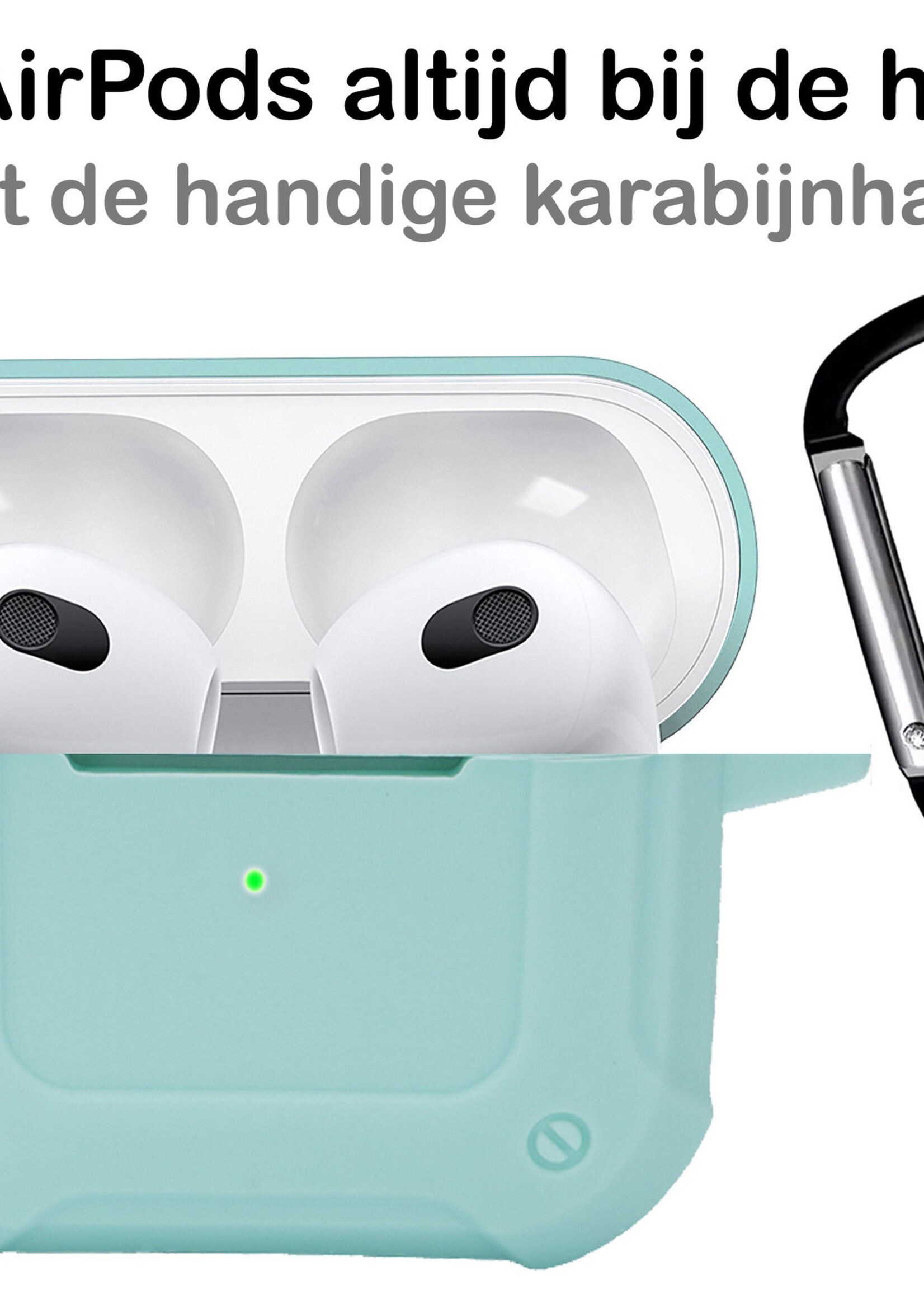 BTH Airpods 3 Hoesje Case Shock Hoes Geschikt voor Apple AirPods 3 Case Hoesje Met Clip - Mint