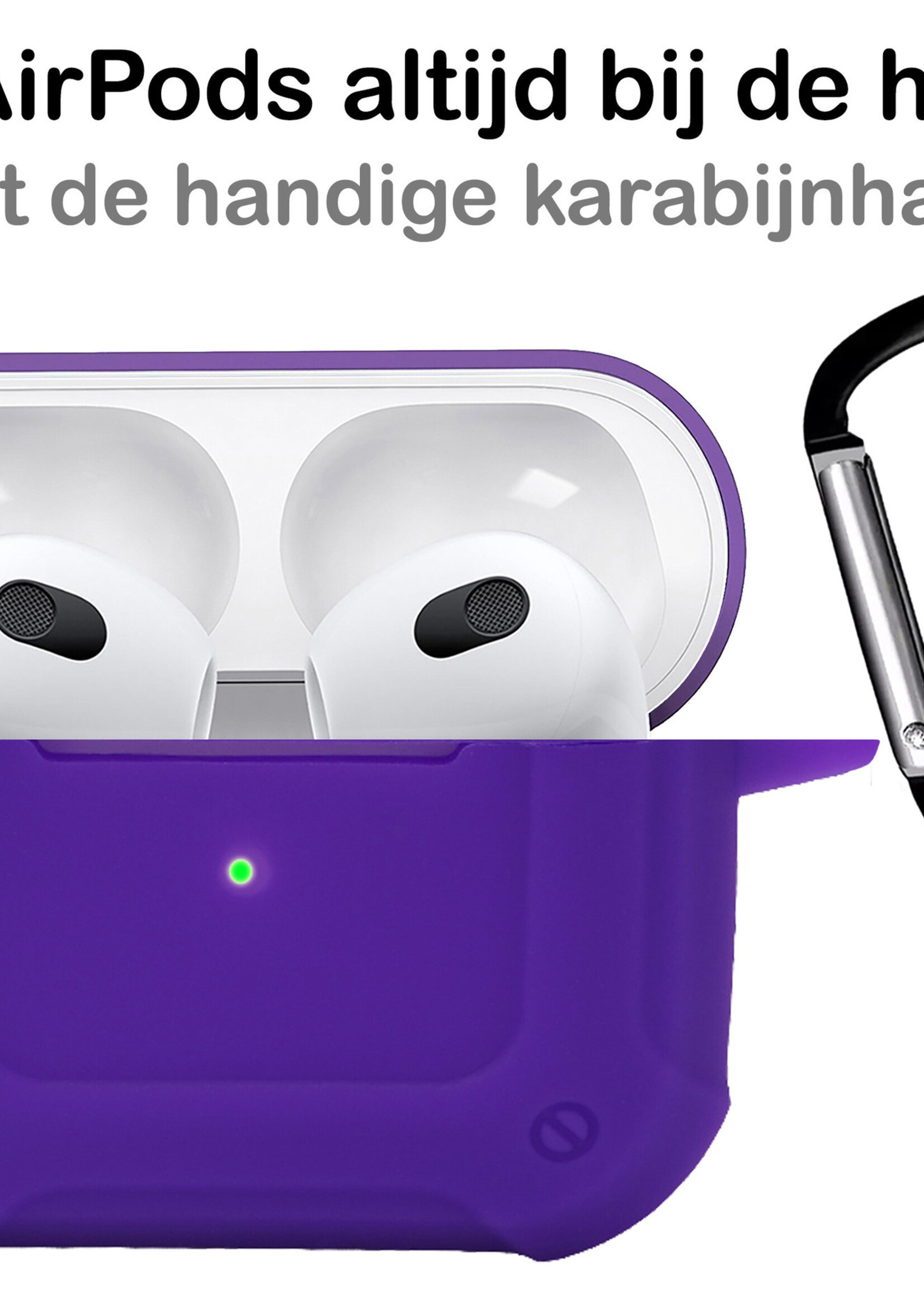 BTH Airpods 3 Hoesje Case Shock Hoes Geschikt voor Apple AirPods 3 Case Hoesje Met Clip - Paars