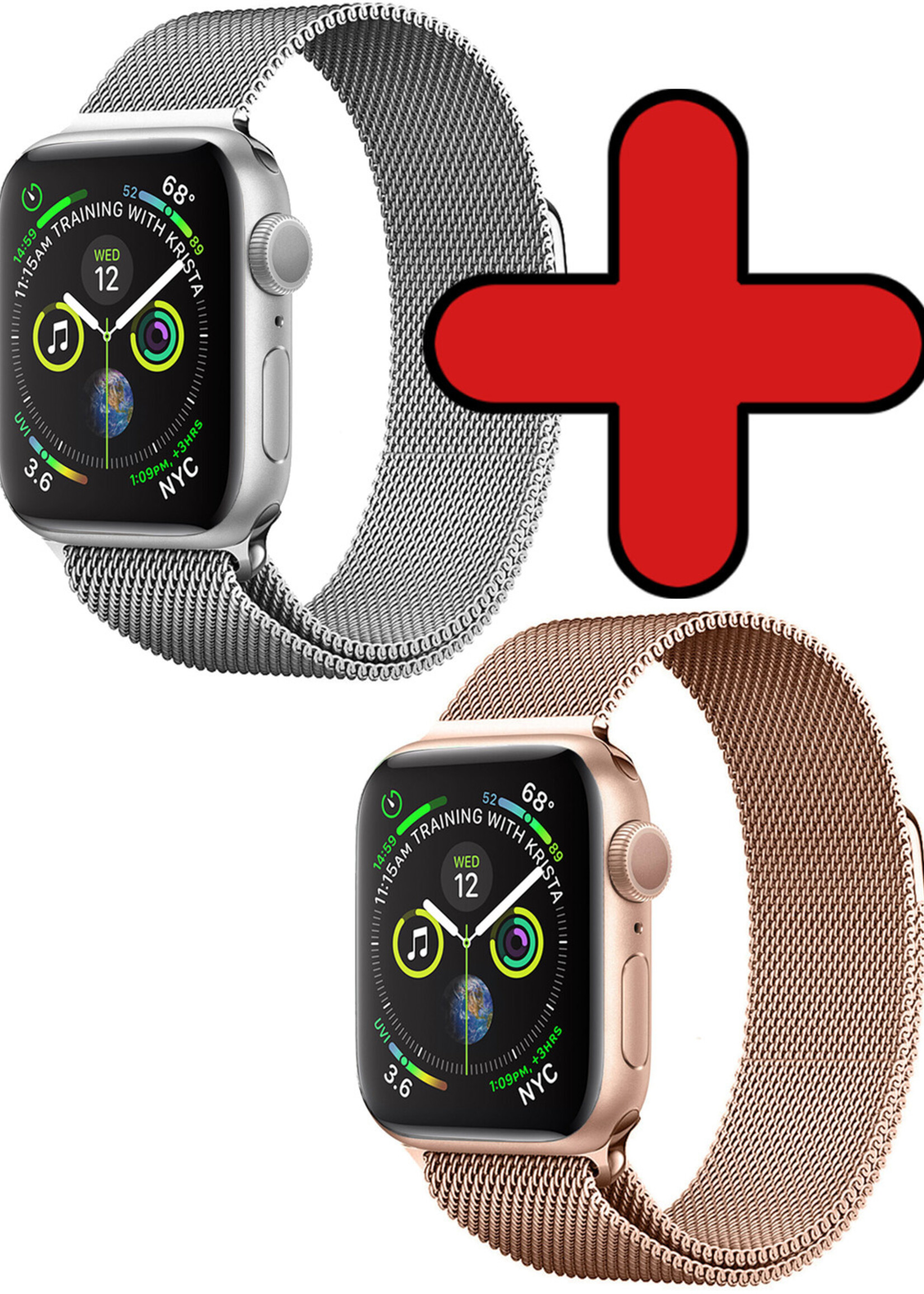 BTH Milanese Horlogeband Geschikt voor Apple Watch 8 45 mm Bandje Milanees - Polsbandje Met Magneetsluiting Geschikt voor Apple Watch 8 45 mm Bandje Milanees - Zilver & Rose Goud