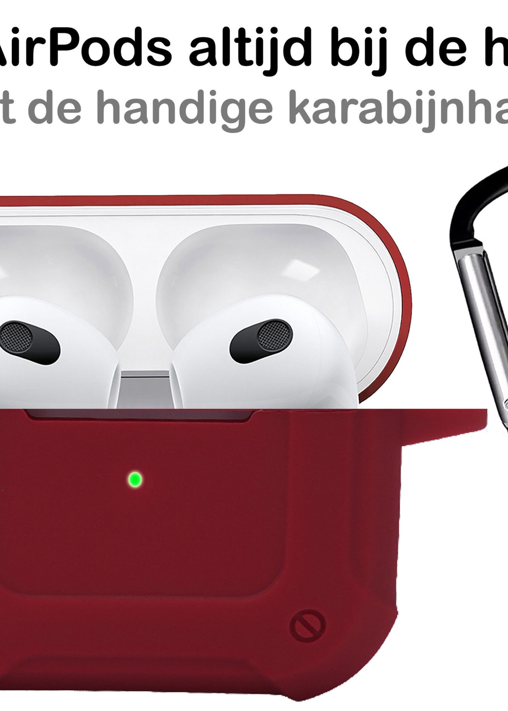 BTH Airpods 3 Hoesje Case Shock Hoes Geschikt voor Apple AirPods 3 Case Hoesje Met Clip - Donker Rood