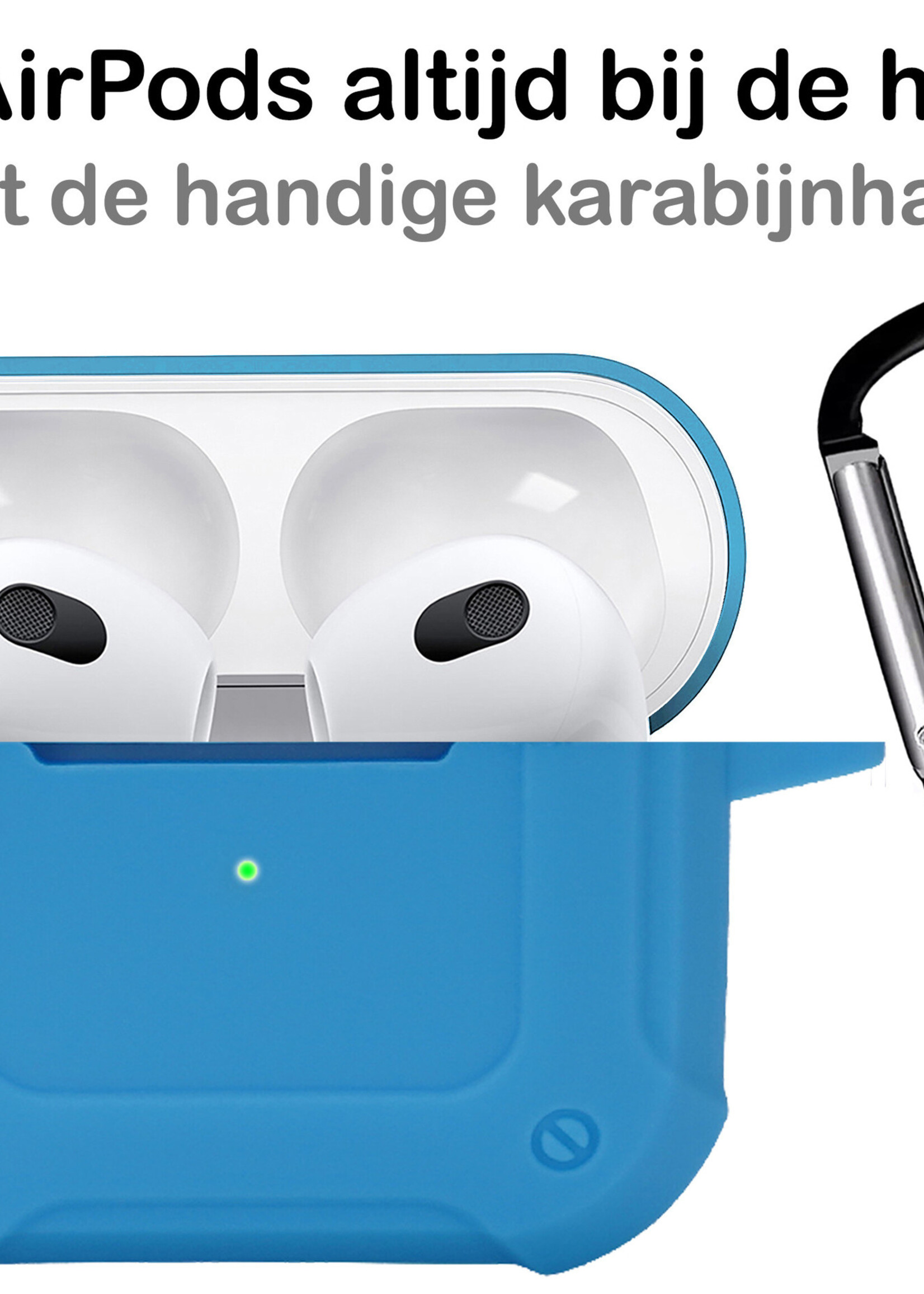 BTH Airpods 3 Hoesje Case Shock Hoes Geschikt voor Apple AirPods 3 Case Hoesje Met Clip - Licht Blauw