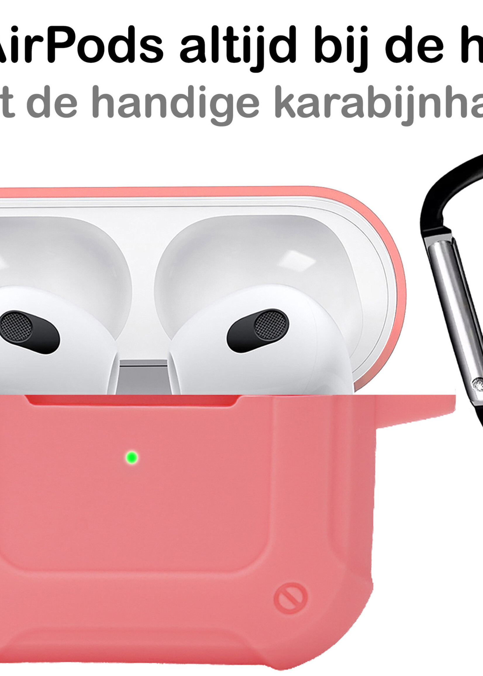 BTH Airpods 3 Hoesje Case Shock Hoes Geschikt voor Apple AirPods 3 Case Hoesje Met Clip - Licht Roze