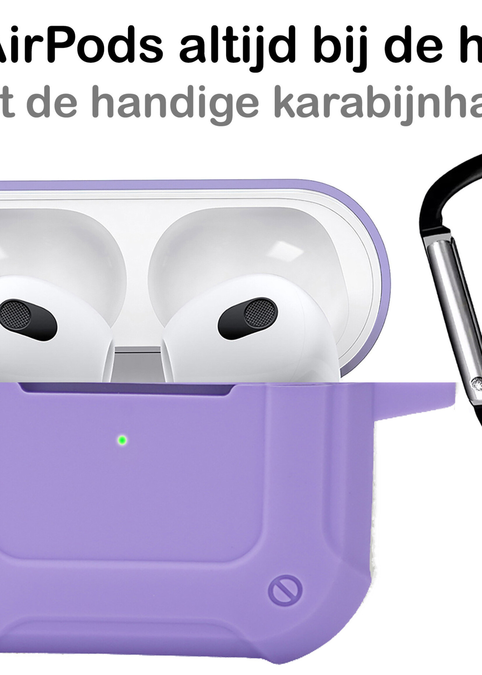 BTH Airpods 3 Hoesje Case Shock Hoes Geschikt voor Apple AirPods 3 Case Hoesje Met Clip - Lila