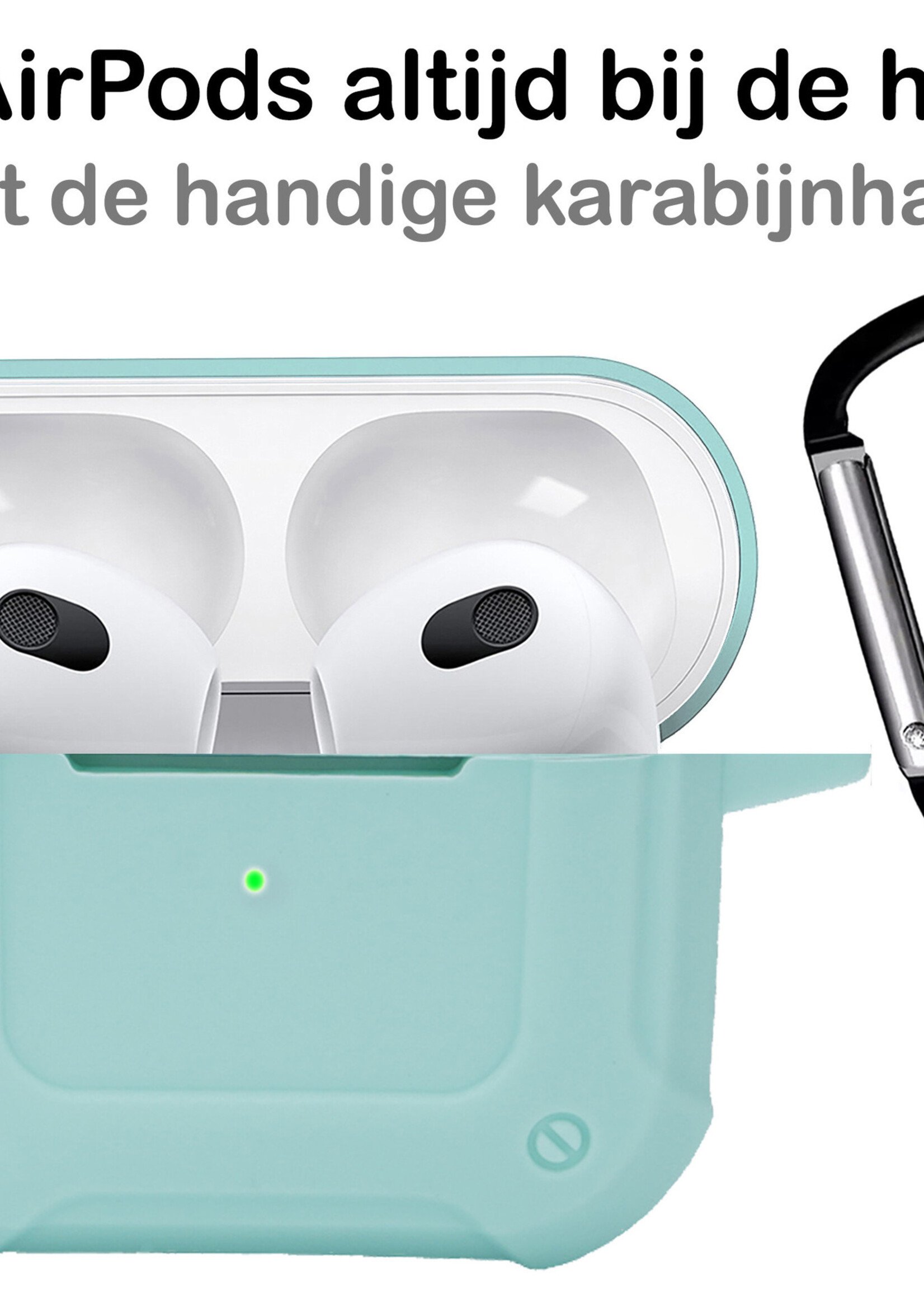 BTH Airpods 3 Hoesje Case Shock Hoes Geschikt voor Apple AirPods 3 Case Hoesje Met Clip - Mint